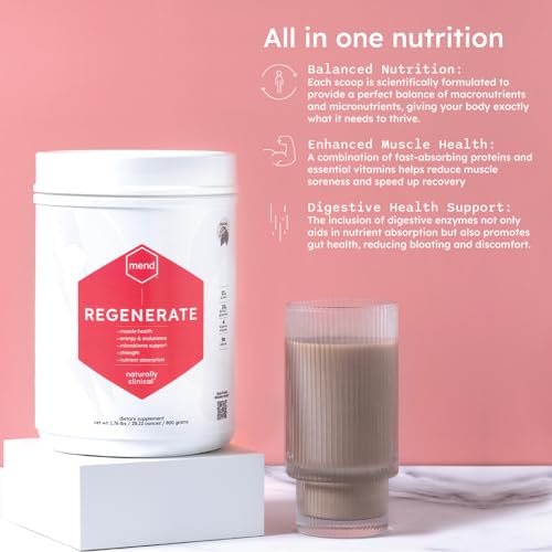 MEND Regenerate, Post Workout Recovery, Immune Support, and Sports Nutrition Supplement for Men and Women - Natural, Gluten Free, and Non-GMO - Cocoa Protein Powder, 20 Servings - TrustMedUSA