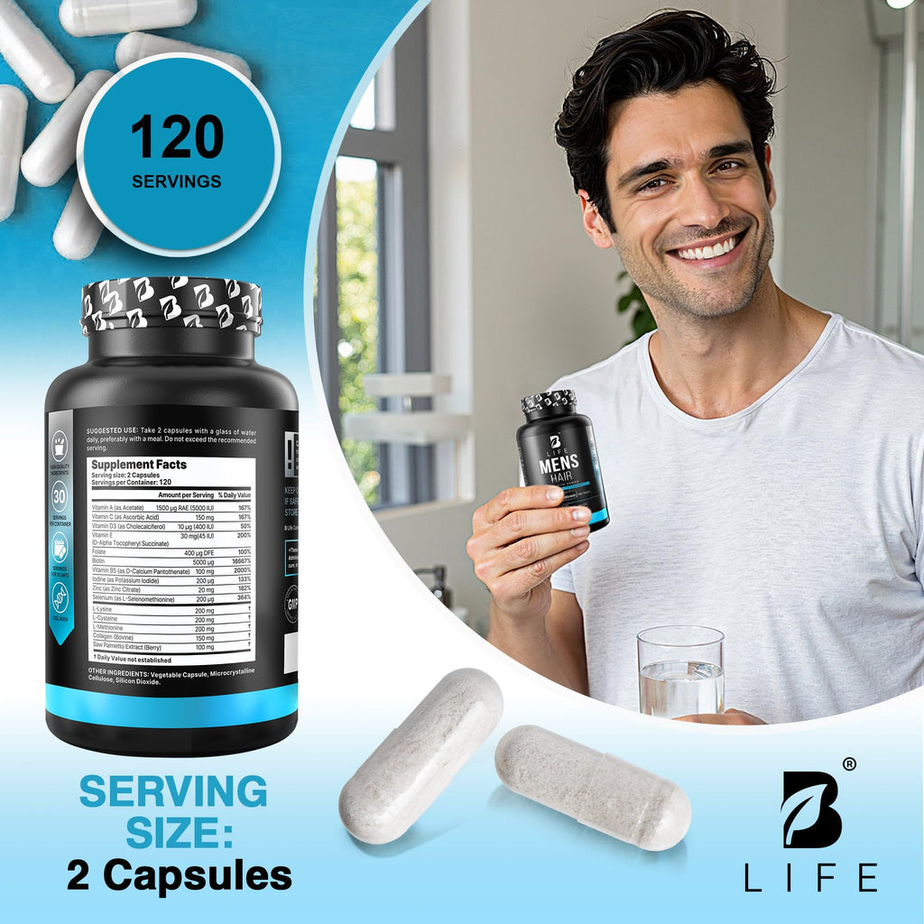 Men’s Hair Growth Supplement – Biotin & Collagen Hair Vitamins for Men – Thicker, Fuller Hair, Nail & Scalp Support – Hair Loss Supplement with Zinc, Selenium & Vitamins A C D E – 240 Capsules - TrustMedUSA