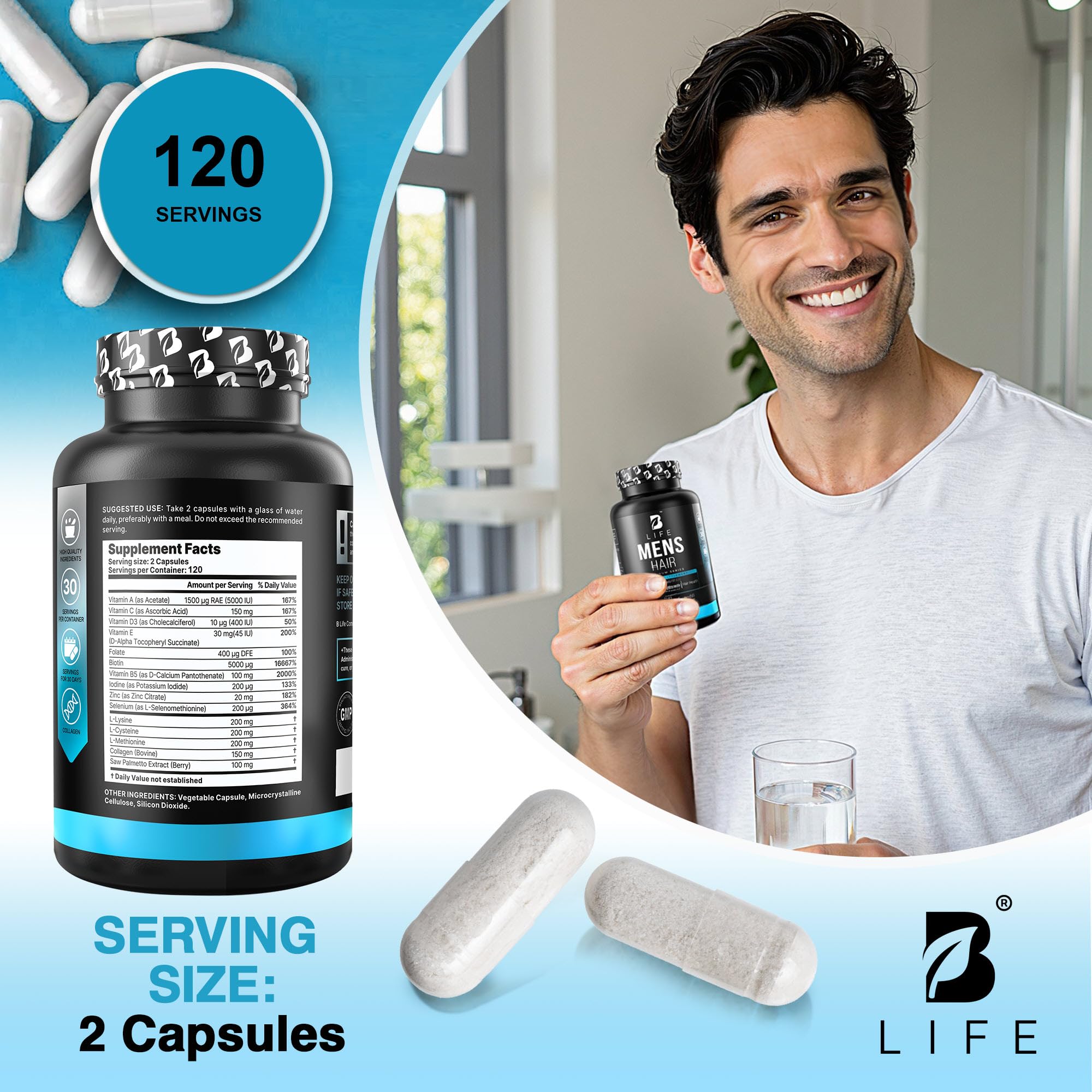 Men’s Hair Growth Supplement – Biotin & Collagen Hair Vitamins for Men – Thicker, Fuller Hair, Nail & Scalp Support – Hair Loss Supplement with Zinc, Selenium & Vitamins A C D E – 240 Capsules - TrustMedUSA