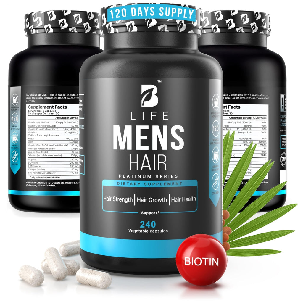 Men’s Hair Growth Supplement – Biotin & Collagen Hair Vitamins for Men – Thicker, Fuller Hair, Nail & Scalp Support – Hair Loss Supplement with Zinc, Selenium & Vitamins A C D E – 240 Capsules - TrustMedUSA