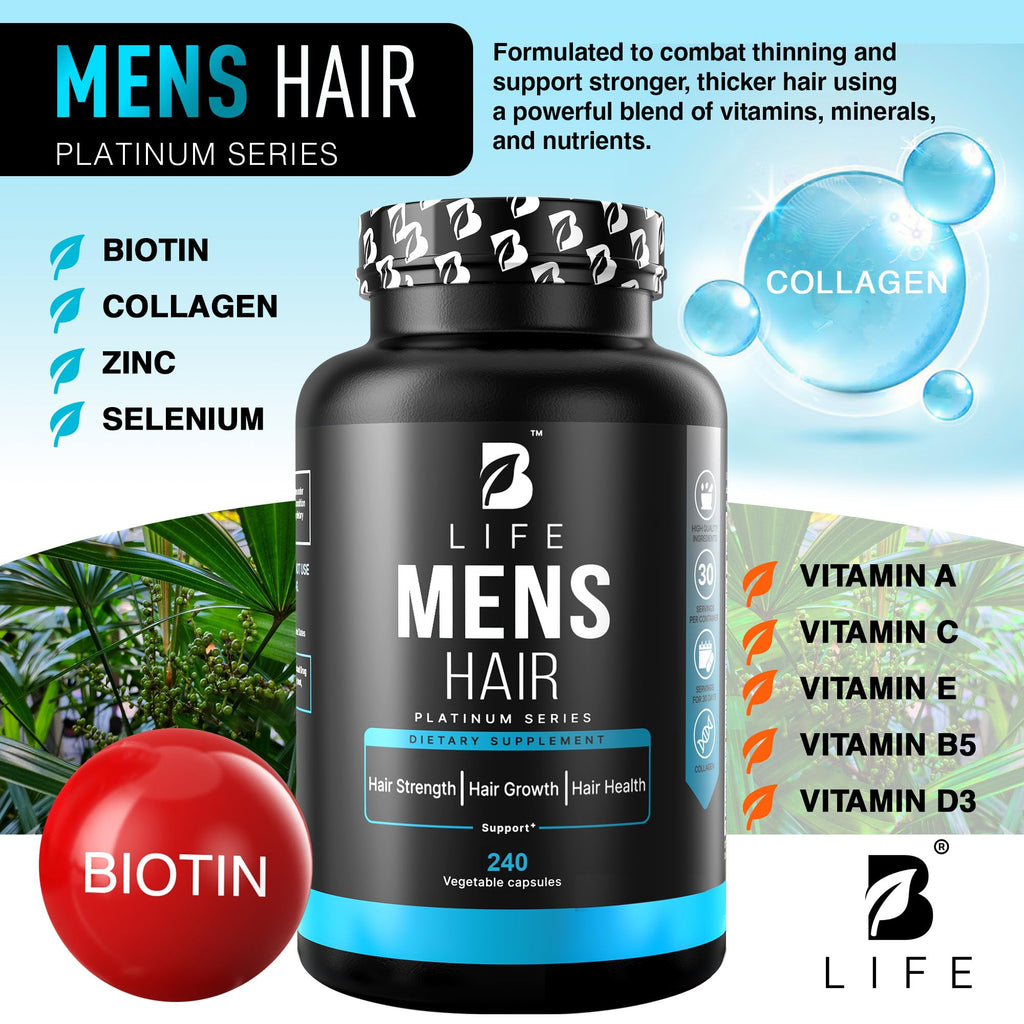 Men’s Hair Growth Supplement – Biotin & Collagen Hair Vitamins for Men – Thicker, Fuller Hair, Nail & Scalp Support – Hair Loss Supplement with Zinc, Selenium & Vitamins A C D E – 240 Capsules - TrustMedUSA