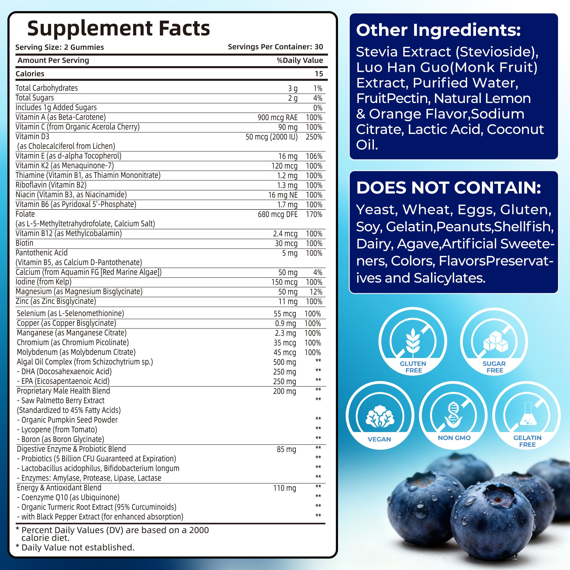 Mens Multivitamin Gummies for Men Daily - Zero Sugar Adult Gummy Vitamins with Saw Palmetto, Omega 3 DHA EPA, Probiotics 5B CFU, CoQ10, Turmeric Ginger for Prostate, Heart, Brain & Energy Support - TrustMedUSA