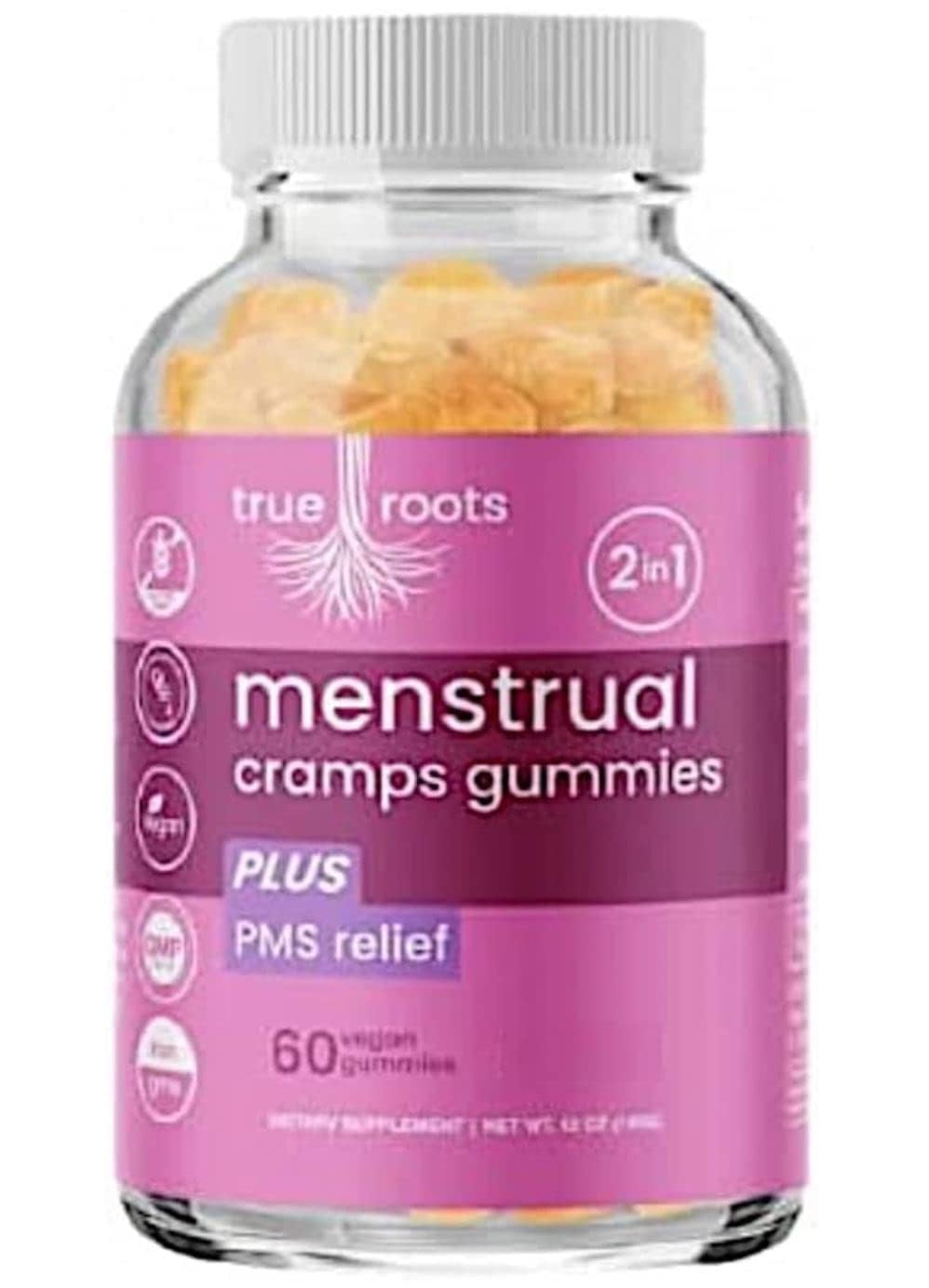 Menstrual Cramp Period Gummies True Roots | PMS Support Supplement for Women | Healthy Flow | Flo PMS Menstrual Cycle Relief, Cramping and Bloating | Vegan & Natural Flavors | 60 Count - TrustMedUSA