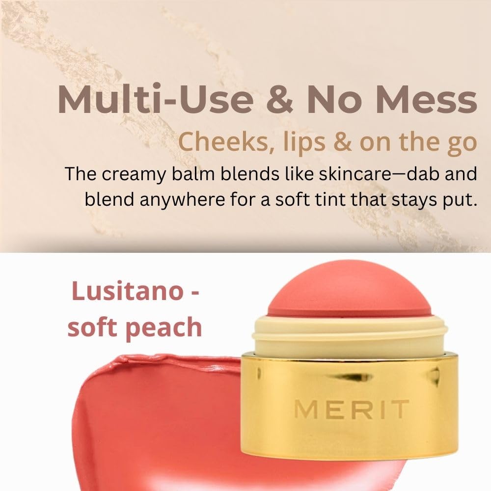 MERIT Flush Balm Cream Blush – Lusitano Soft Peach | Hydrating Radiant Cheek & Lip Tint Stick with Vitamin E | Lightweight, Buildable, Vegan & Cruelty-Free Blush - TrustMedUSA