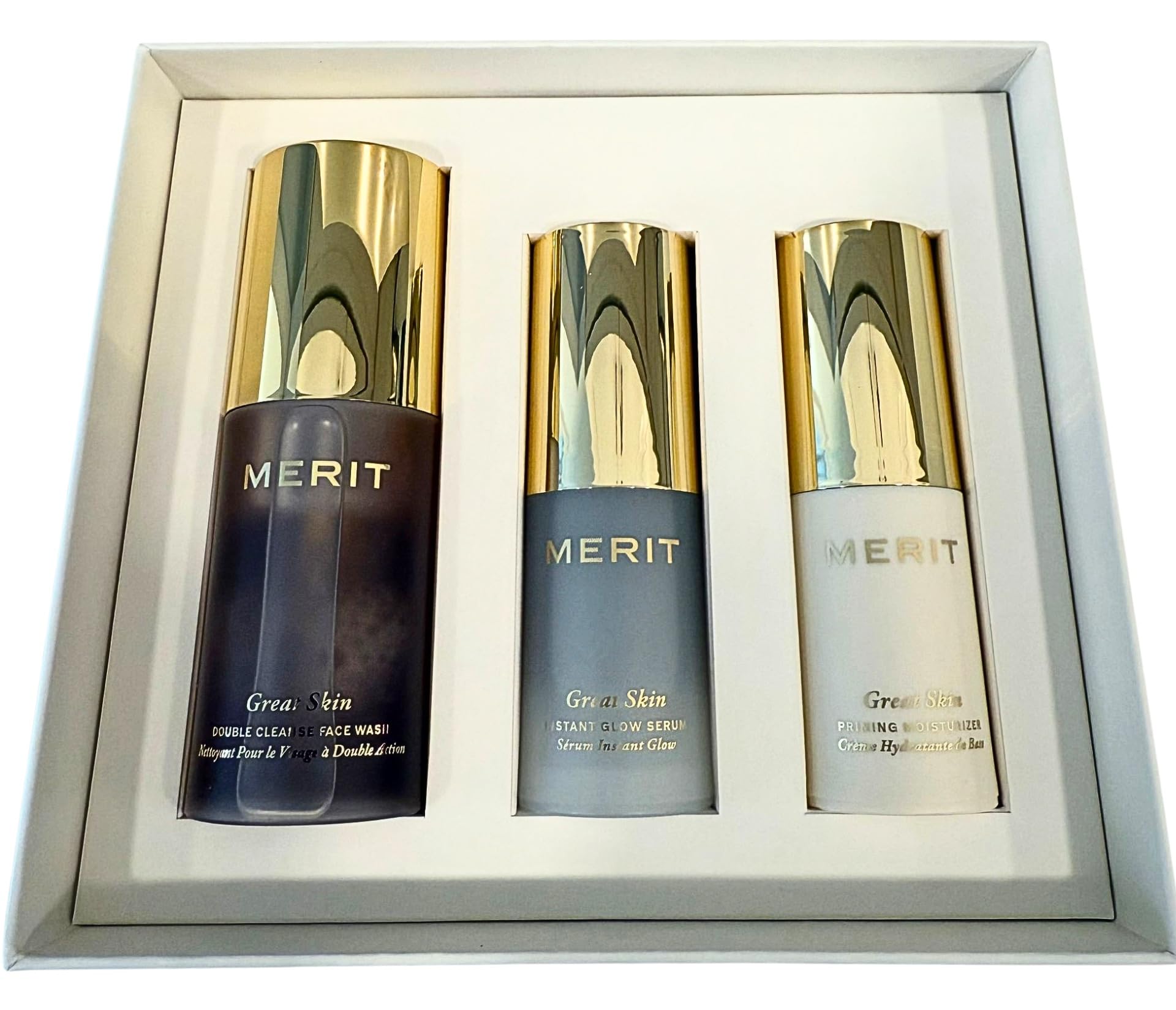 MERIT The Mini Great Skin Trio – Limited Edition Skincare Set with Double Cleanse Face Wash (15 ml), Instant Glow Serum (15 ml), and Priming Moisturizer (50 ml) - TrustMedUSA