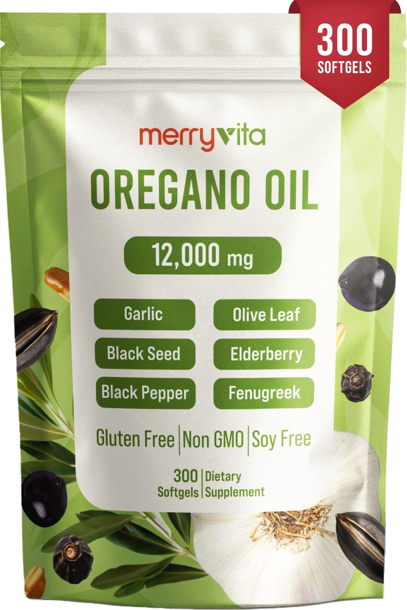 MERRY VITA Oil of Oregano with Black Seed Oil– Oregano Oil Capsules Organic, High Carvacrol – Aceite de Orégano Cápsulas, Immune Support Supplement – Non-GMO - 300 Softgels - Maple Wellness Supplements