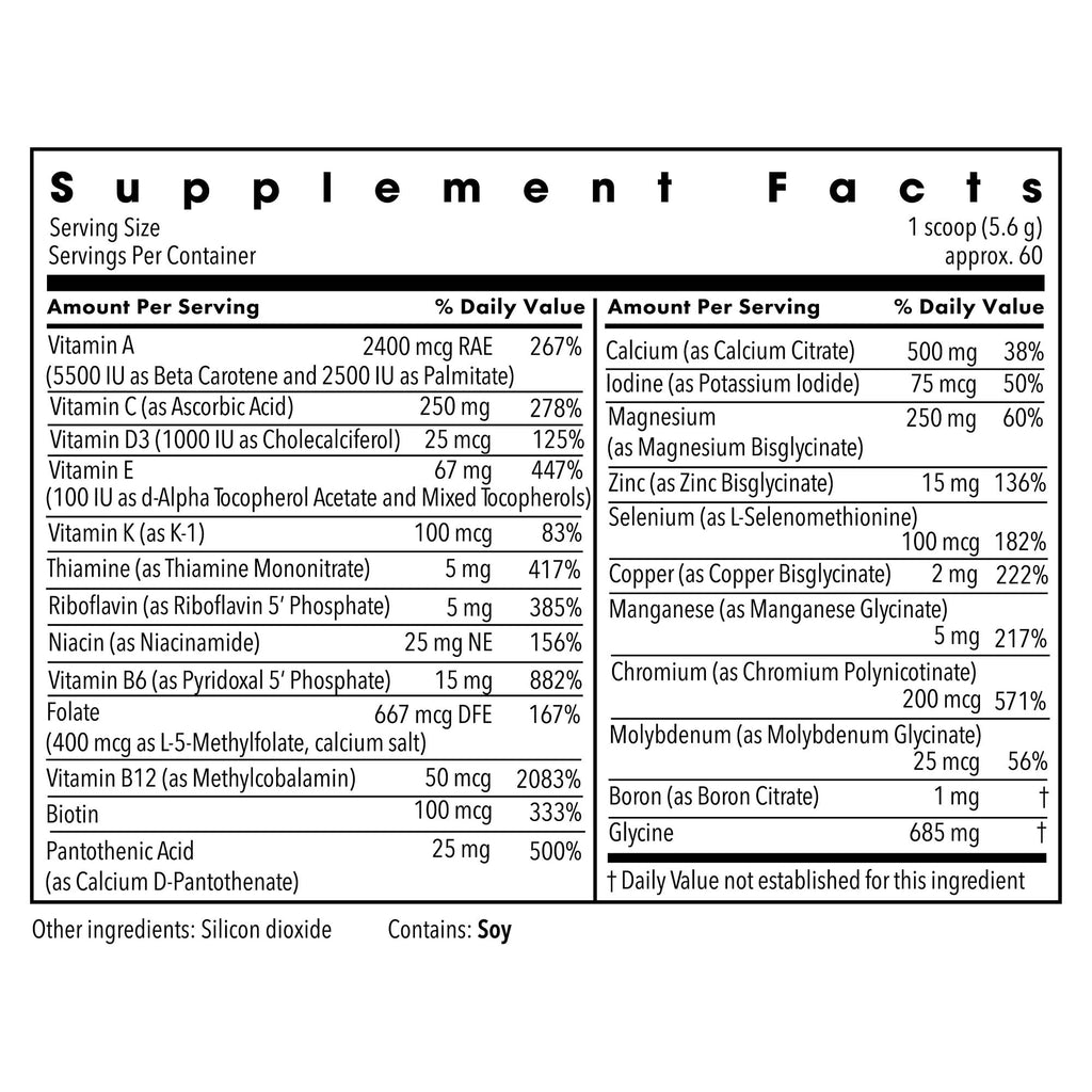Metabolic Maintenance Vitamin Mineral Base Powder - Iron Free Multivitamin with Active B Vitamins + Chelated Minerals (340 Grams, 60 Servings) - TrustMedUSA