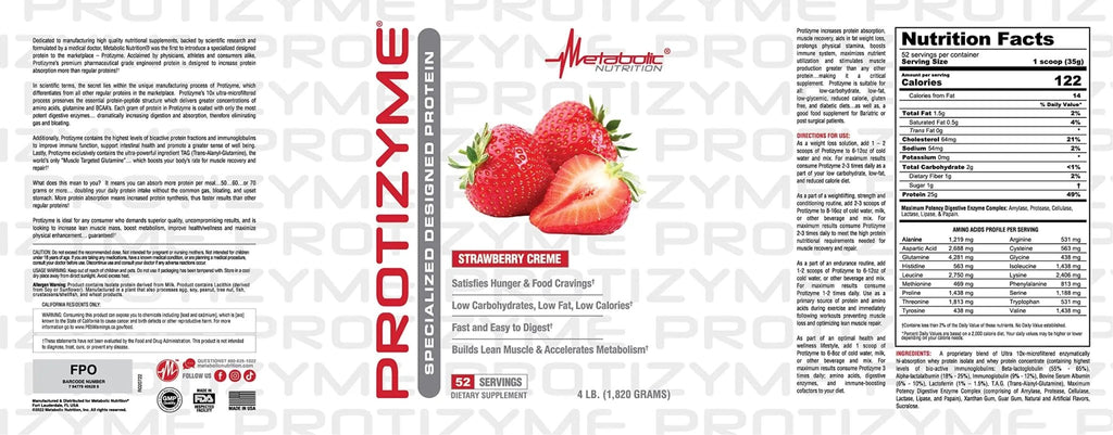 Metabolic Nutrition, Protizyme, 100% Whey Protein Powder, High Protein, Low Carb - TrustMedUSA
