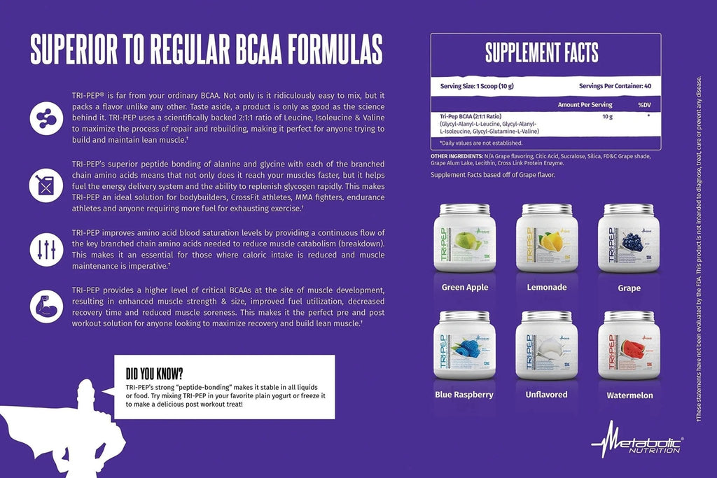 Metabolic Nutrition | TRIPEP - Tri-Peptide Branch Chain Amino Acid, BCAA Powder - TrustMedUSA
