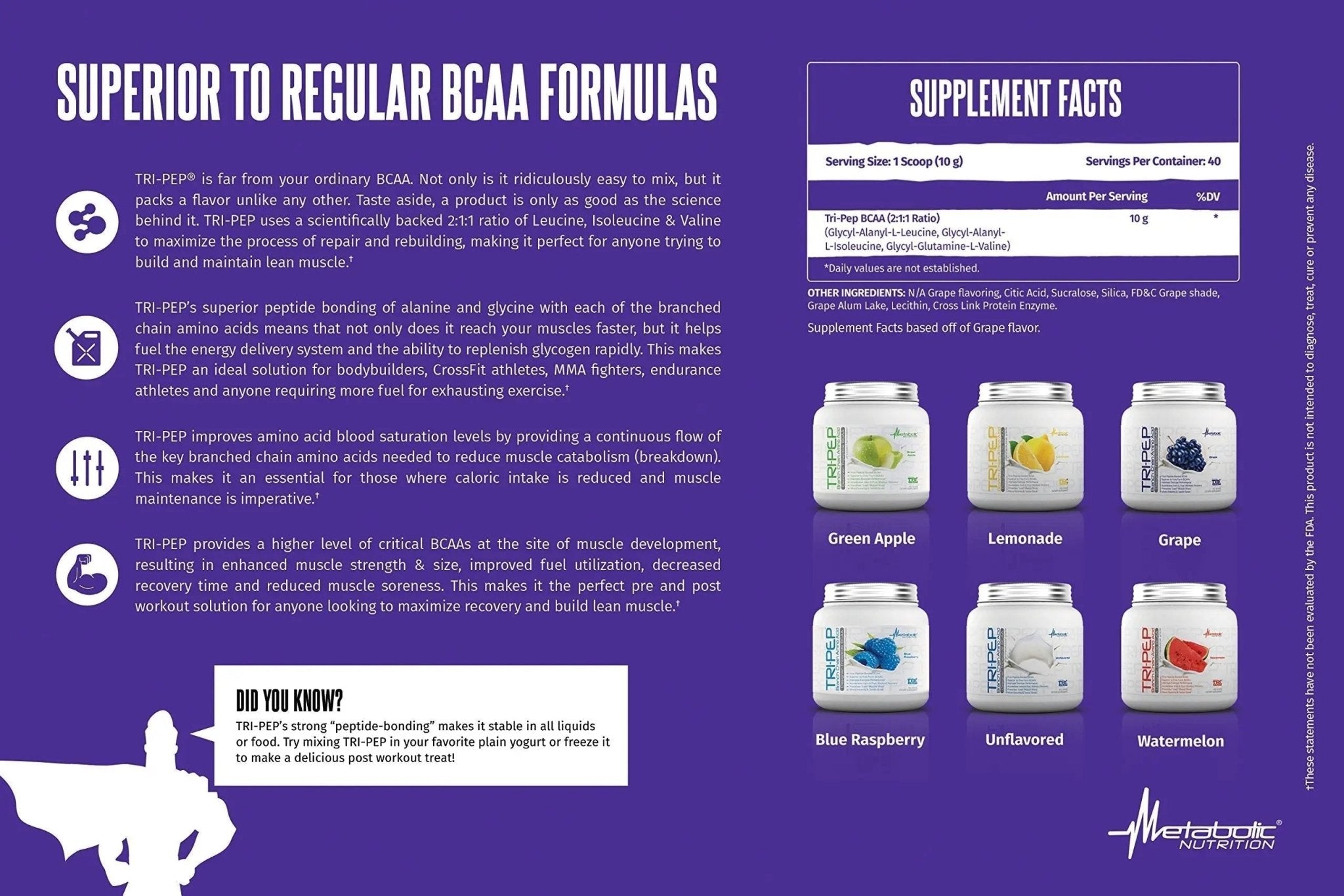 Metabolic Nutrition | TRIPEP - Tri-Peptide Branch Chain Amino Acid, BCAA Powder - TrustMedUSA