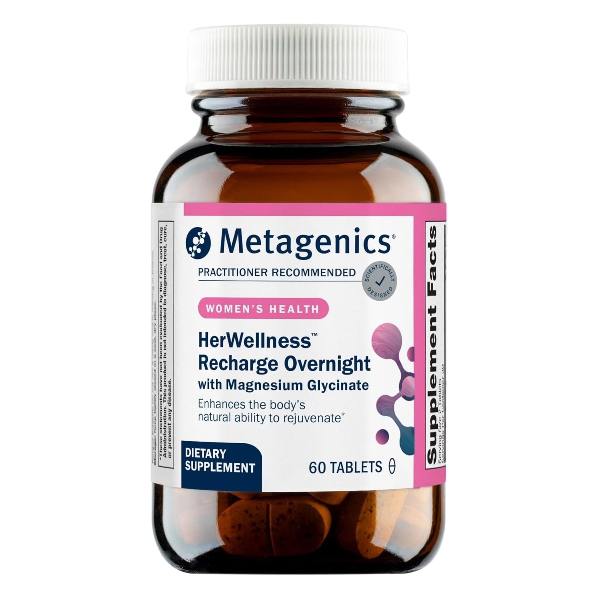 Metagenics HerWellness Recharge Overnight - Women's Sleep Support with Chelated Magnesium, Holy Basil, Zinc & Vitamin C - Supports Relaxation, Stress & Sleep - Non-GMO & Gluten-Free - 60 Tablets - TrustMedUSA