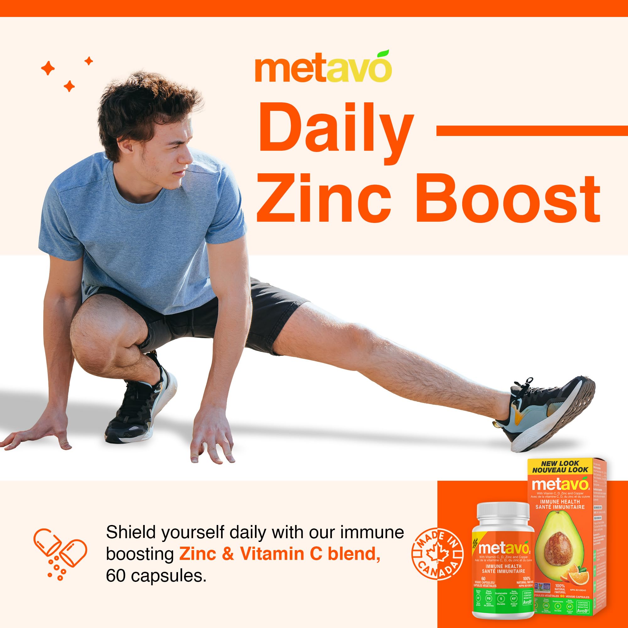 Metavo Immune Health - Natural Immune Support Supplement, Essential Zinc Supplements for Men & Women Enriched with Vitamin C, D & Copper, 60 Vegan Capsules, 30 Servings - TrustMedUSA