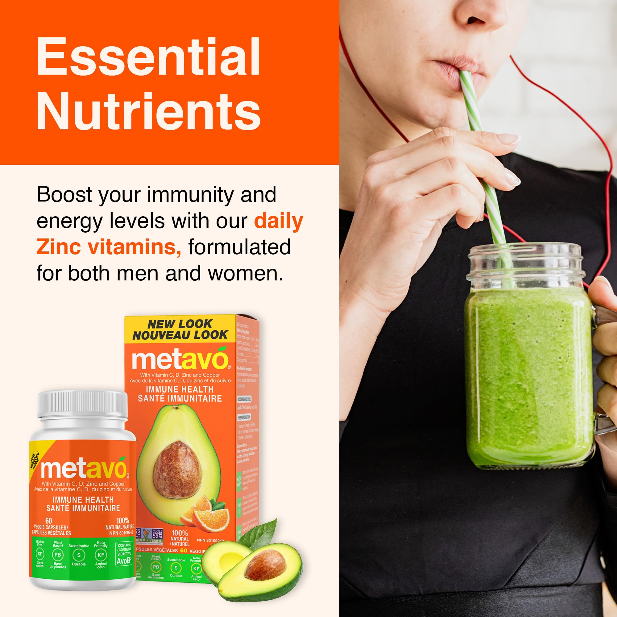Metavo Immune Health - Natural Immune Support Supplement, Essential Zinc Supplements for Men & Women Enriched with Vitamin C, D & Copper, 60 Vegan Capsules, 30 Servings - TrustMedUSA