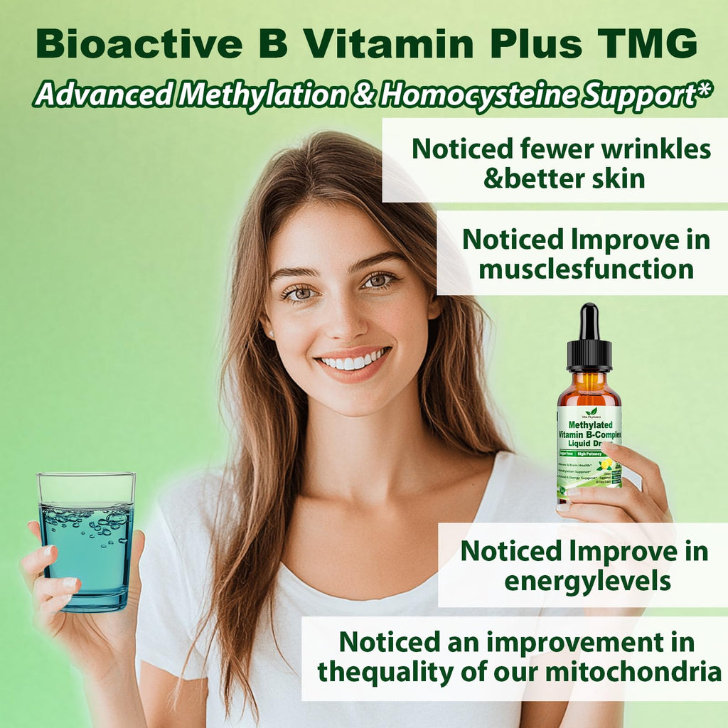 Methylated B Complex Liquid Drop Complete 9-in-1 Methyl B Vitamins w. B12 Methylfolate Inositol Choline TMG Vitamin C E, Super B-Complex Methylated for MTHFR Support, Energy Mood Nerve & Brain Health1 - TrustMedUSA