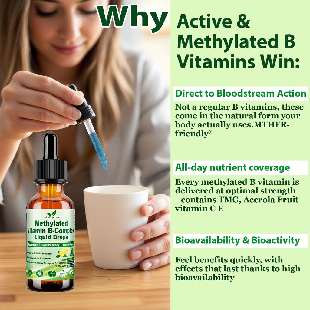 Methylated B Complex Liquid Drop Complete 9-in-1 Methyl B Vitamins w. B12 Methylfolate Inositol Choline TMG Vitamin C E, Super B-Complex Methylated for MTHFR Support, Energy Mood Nerve & Brain Health1 - TrustMedUSA
