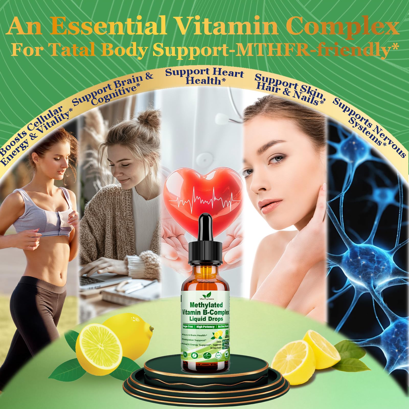 Methylated B Complex Liquid Drop Complete 9-in-1 Methyl B Vitamins w. B12 Methylfolate Inositol Choline TMG Vitamin C E, Super B-Complex Methylated for MTHFR Support, Energy Mood Nerve & Brain Health1 - TrustMedUSA