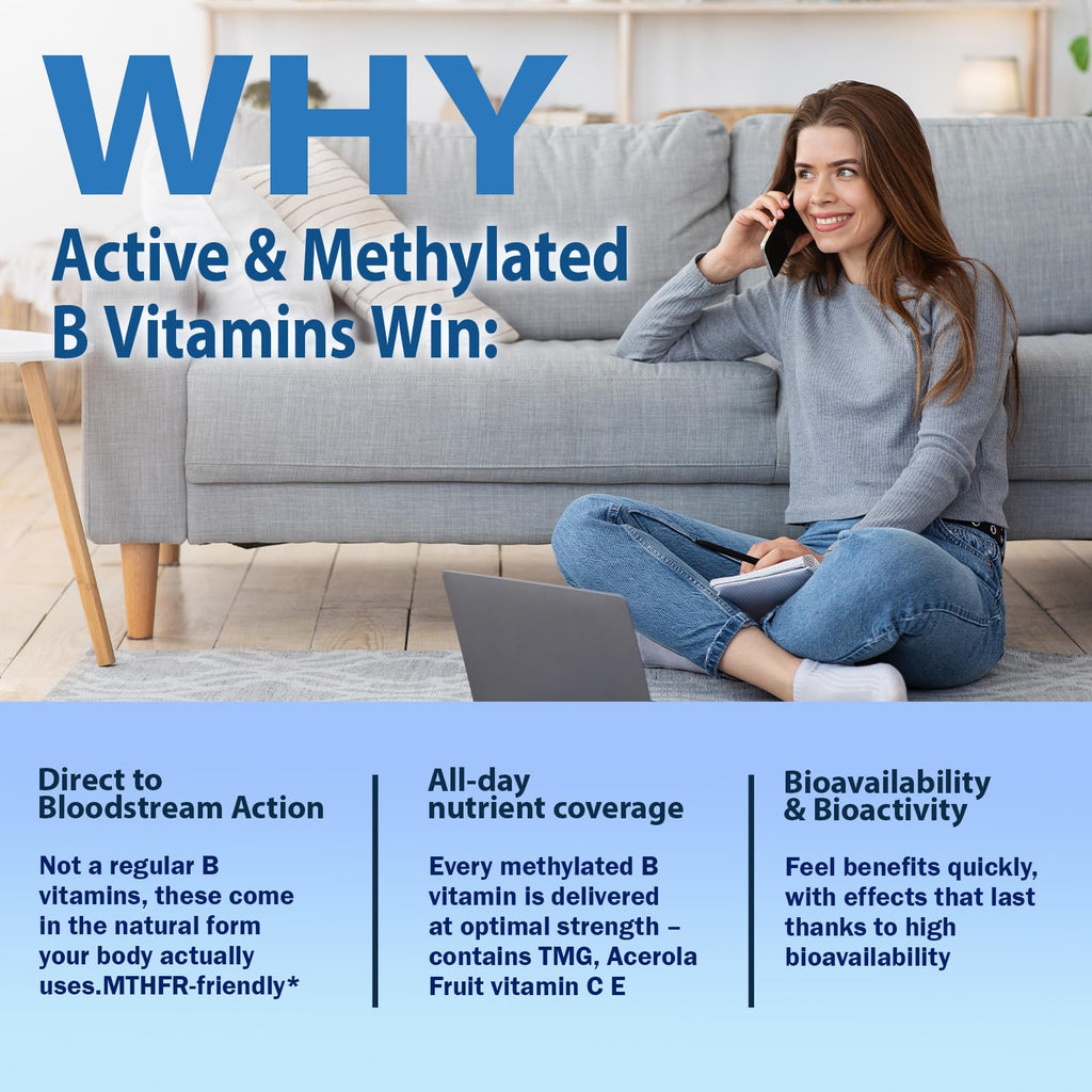 Methylated B Complex Liquid Drops, Complete Methyl B Complex Multivitamin w. 5-MTHF MethylFolate Inositol & Choline, Super B-Complex Methylated for MTHFR Support, Energy Mood Nerve & Brain Health - TrustMedUSA