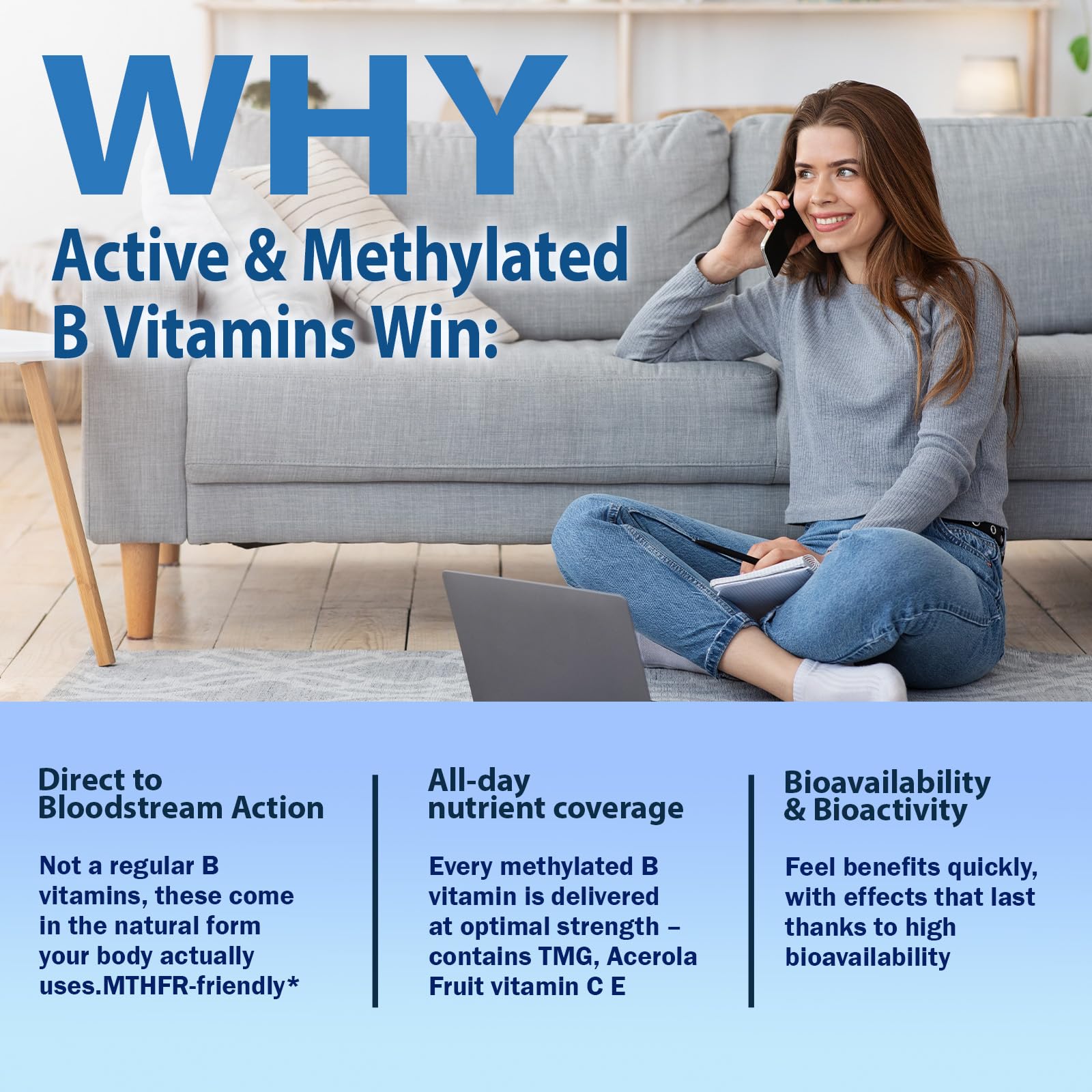 Methylated B Complex Liquid Drops, Complete Methyl B Complex Multivitamin w. 5-MTHF MethylFolate Inositol & Choline, Super B-Complex Methylated for MTHFR Support, Energy Mood Nerve & Brain Health - TrustMedUSA