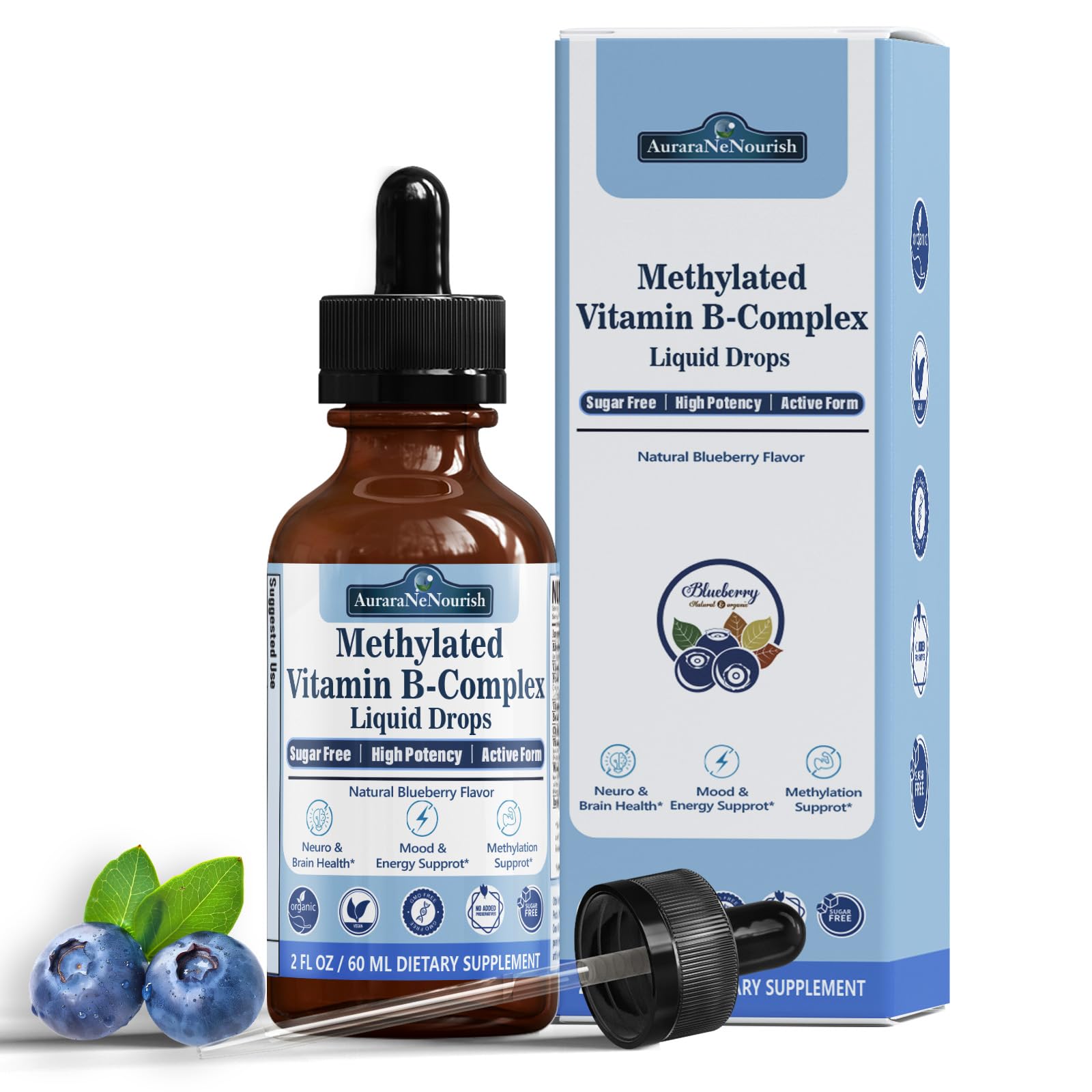 Methylated B Complex Liquid Drops, Complete Methyl B Complex Multivitamin w. 5-MTHF MethylFolate Inositol & Choline, Super B-Complex Methylated for MTHFR Support, Energy Mood Nerve & Brain Health - TrustMedUSA