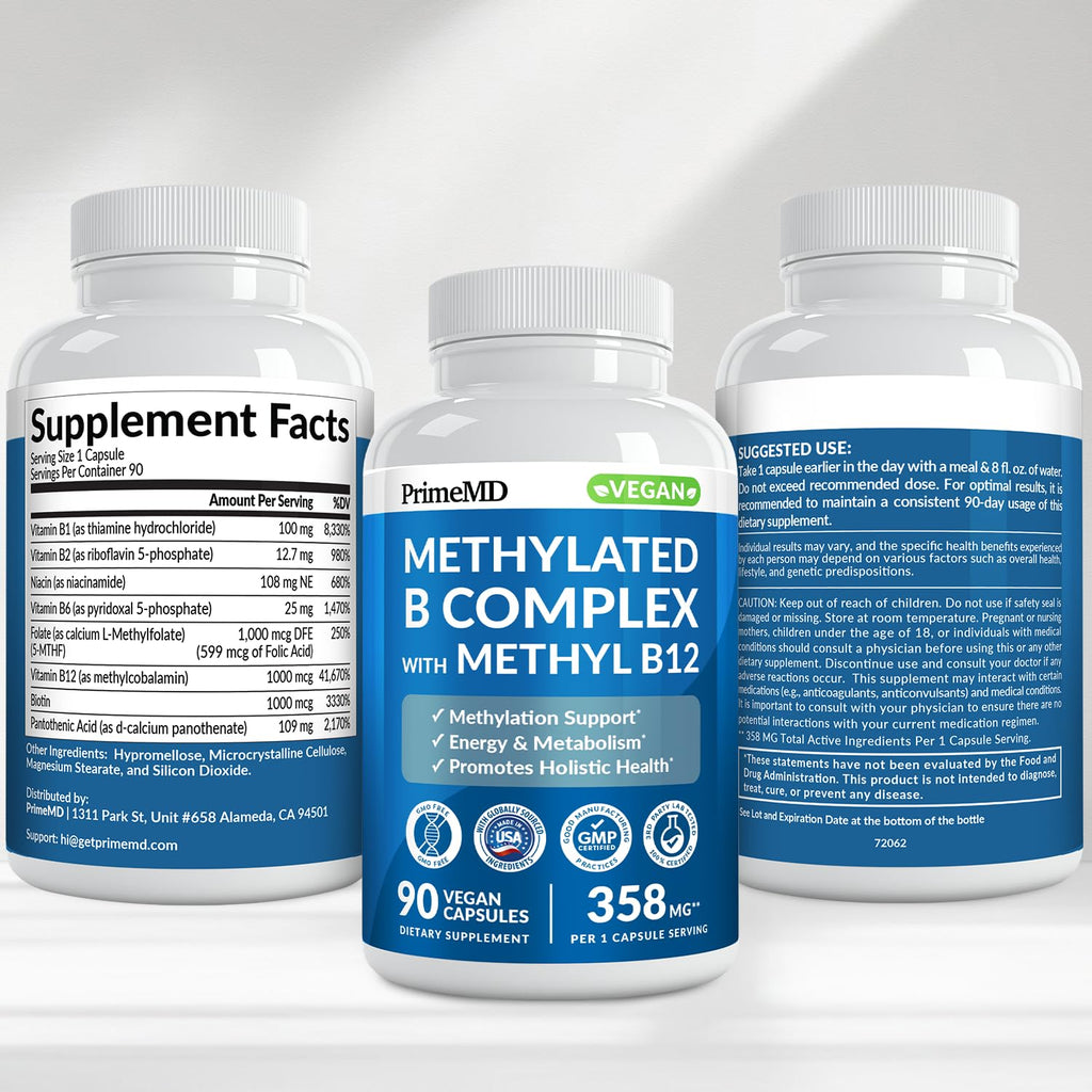 Methylated B Complex with Methylfolate and B12 Methylcobalamin 1000 mcg - Methylated Multivitamin for Energy, Brain Function, and Wellness - Vitamin B Complex for Men & Women - TrustMedUSA