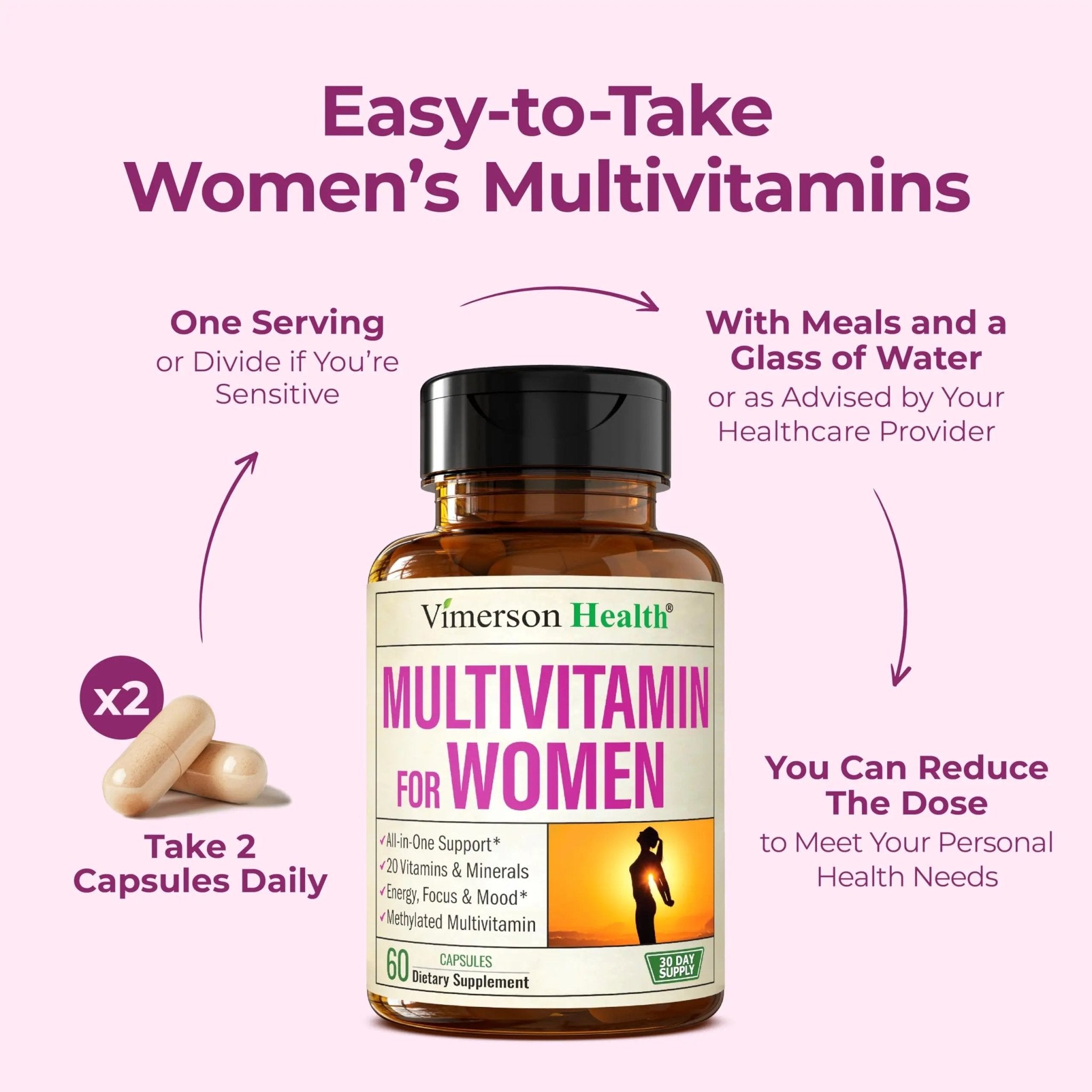 Methylated Multivitamin for Women w/Bioavailable Vitamins, Chelated Minerals, Vitamin D, B12, C, A & Zinc for Energy, Focus and Immune Health - TrustMedUSA