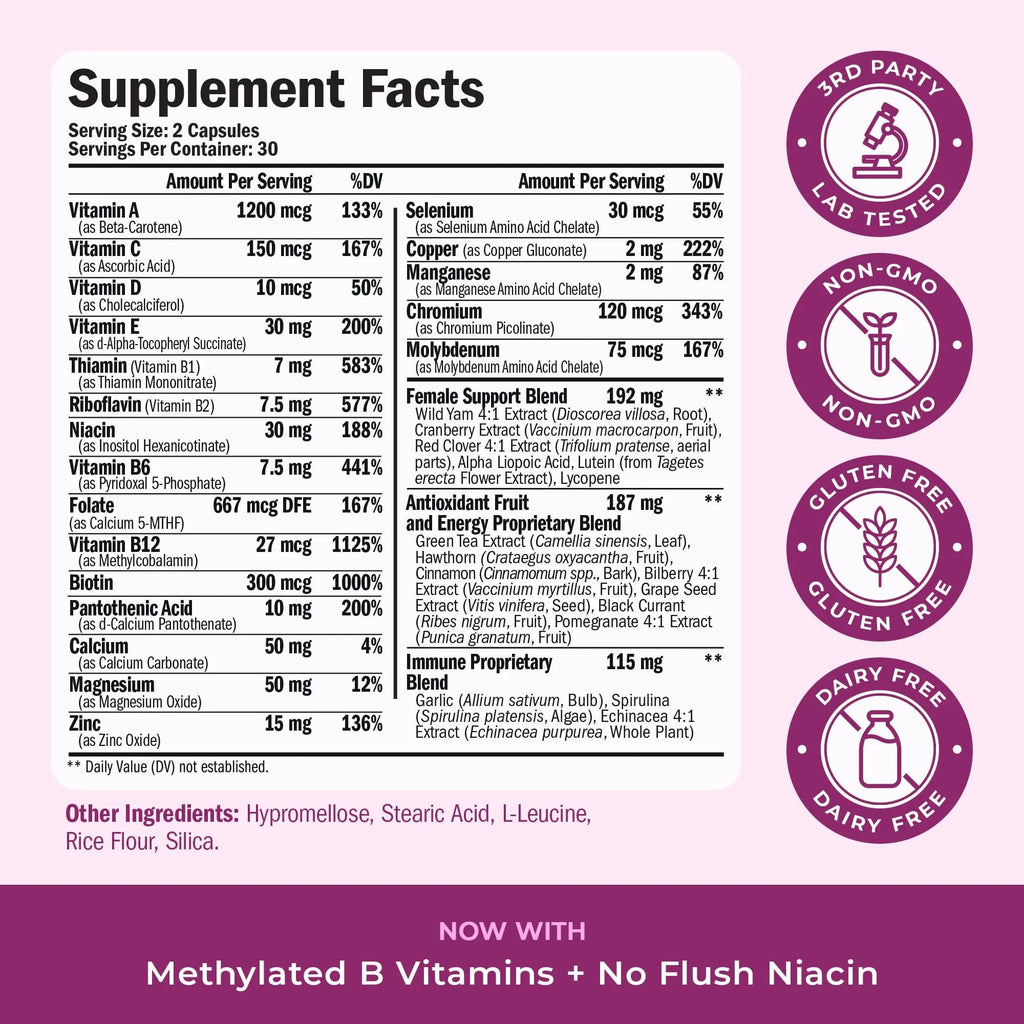 Methylated Multivitamin for Women w/Bioavailable Vitamins, Chelated Minerals, Vitamin D, B12, C, A & Zinc for Energy, Focus and Immune Health - TrustMedUSA