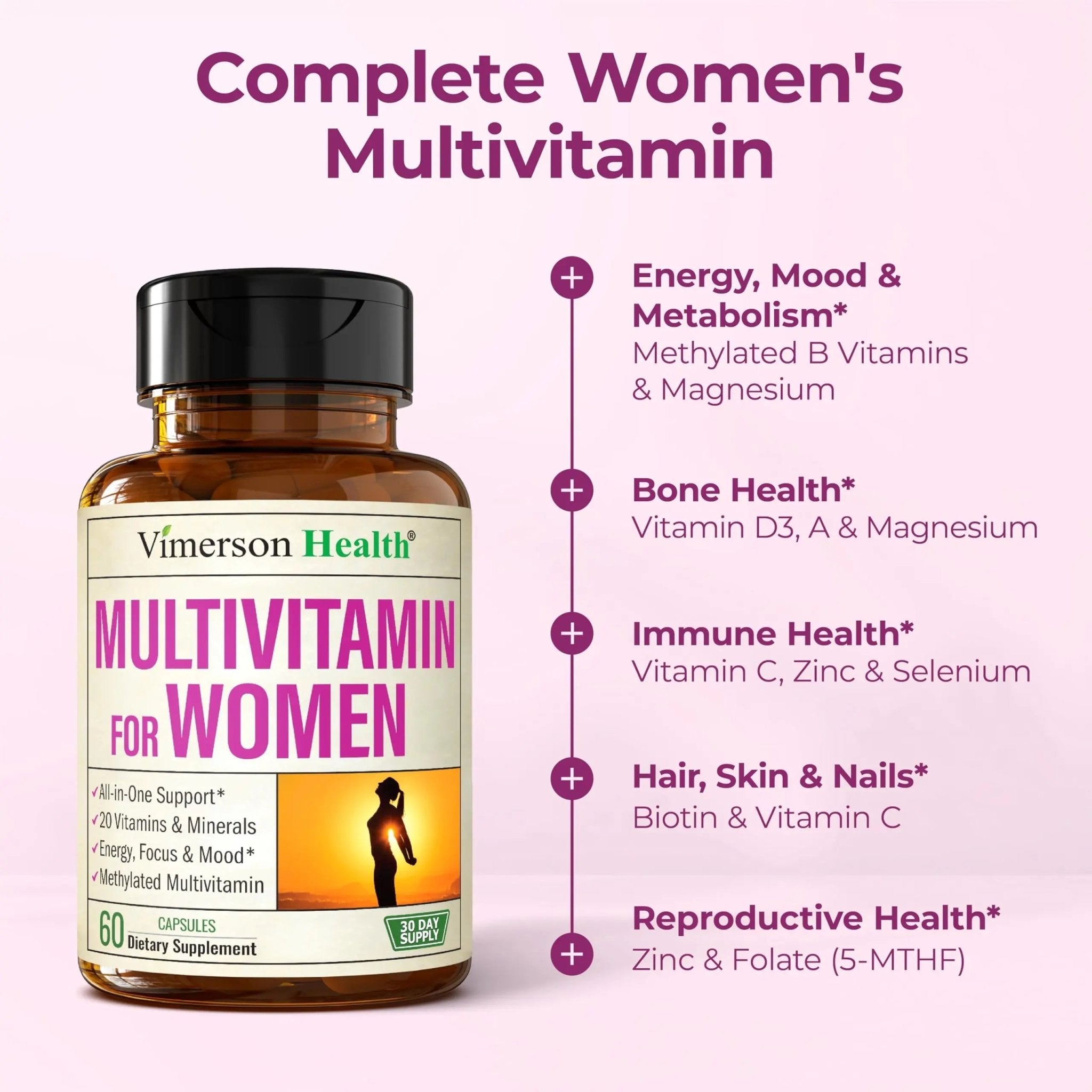 Methylated Multivitamin for Women w/Bioavailable Vitamins, Chelated Minerals, Vitamin D, B12, C, A & Zinc for Energy, Focus and Immune Health - TrustMedUSA