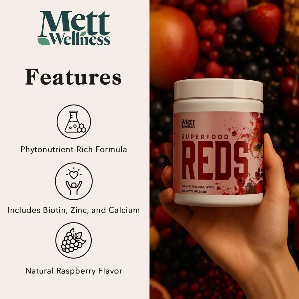 Mett Wellness Superfood REDS | 10.72 oz | With Vitamins A, C & E | Helps Maintain Nitric Oxide Levels | Supports Daily Wellness - TrustMedUSA