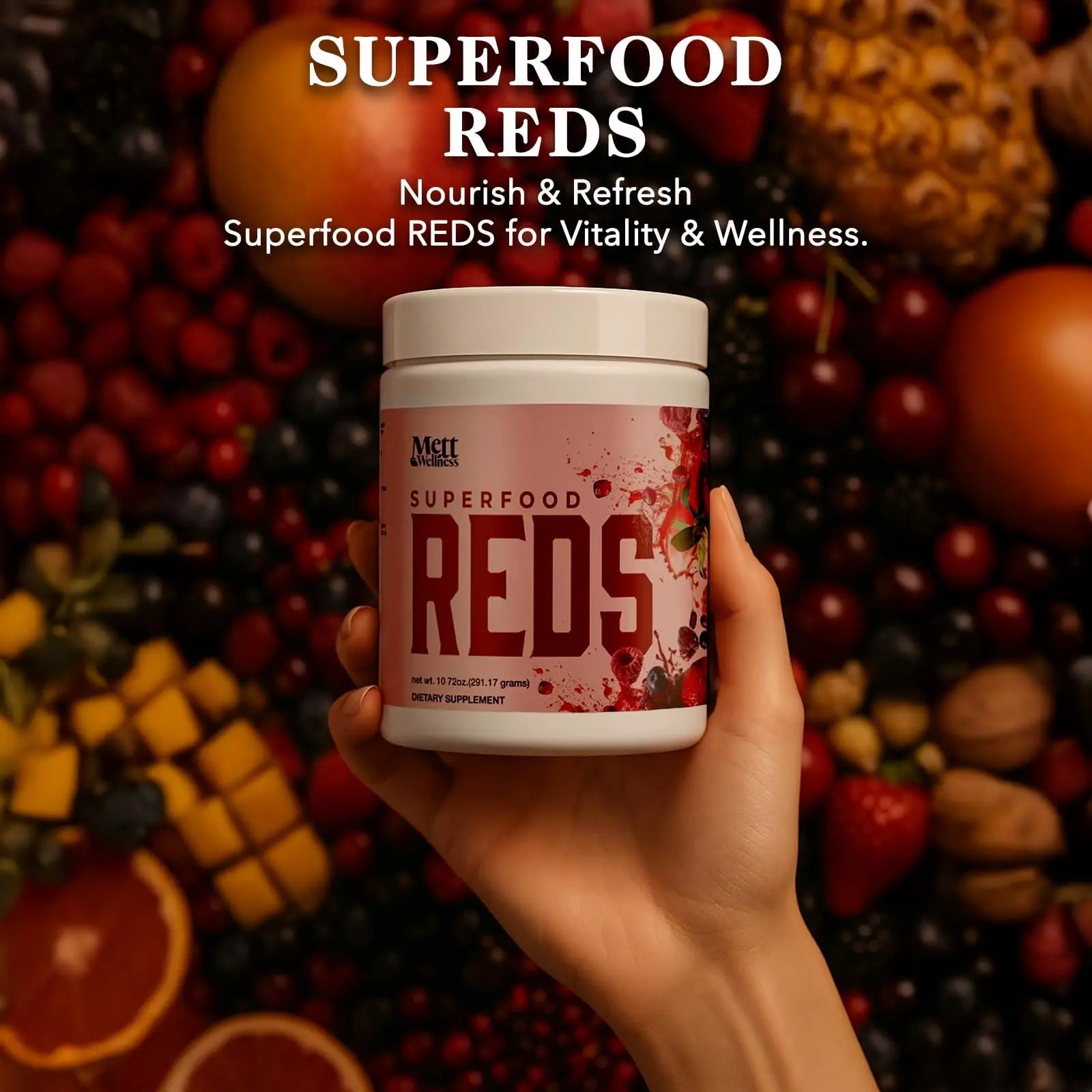 Mett Wellness Superfood REDS | 10.72 oz | With Vitamins A, C & E | Helps Maintain Nitric Oxide Levels | Supports Daily Wellness - TrustMedUSA