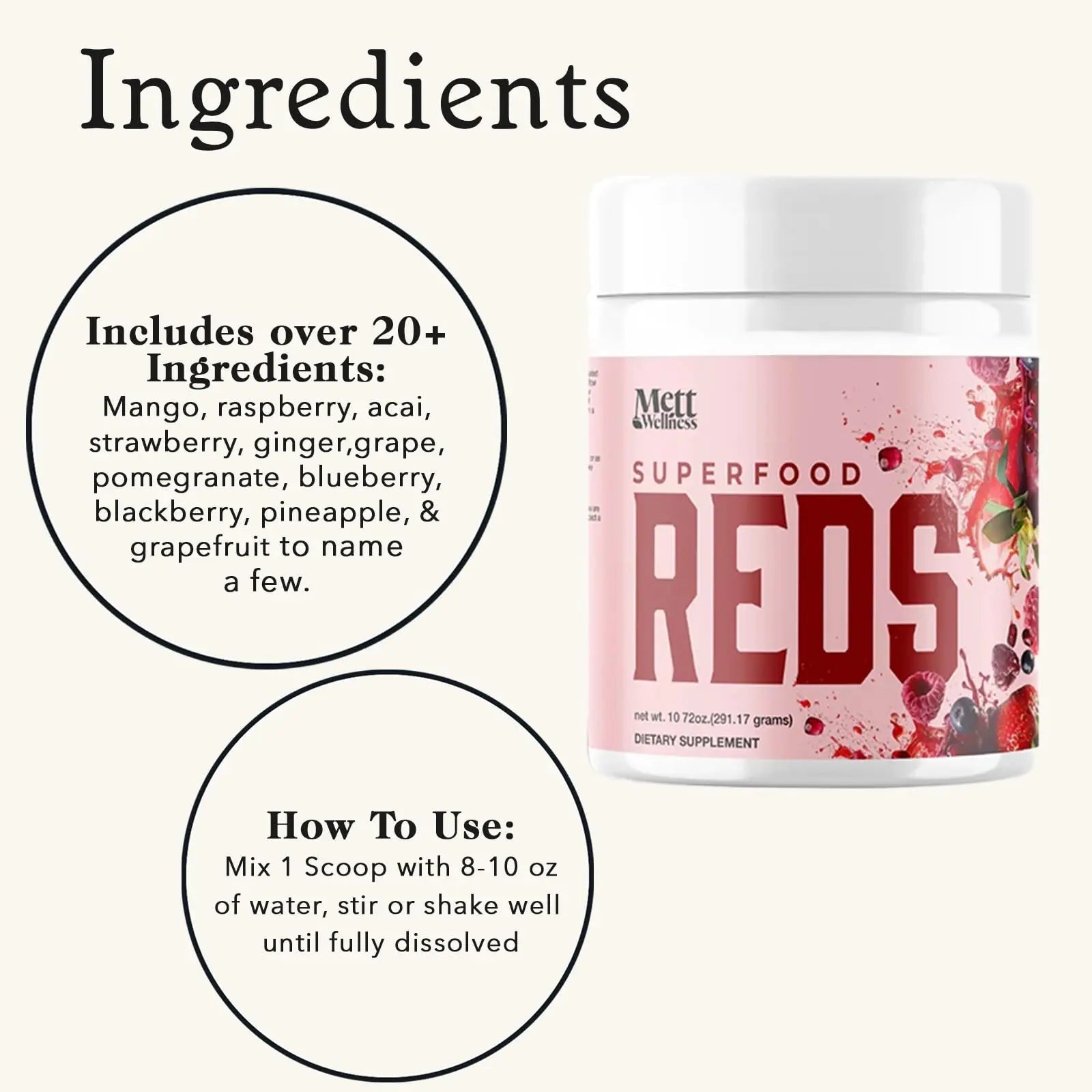 Mett Wellness Superfood REDS | 10.72 oz | With Vitamins A, C & E | Helps Maintain Nitric Oxide Levels | Supports Daily Wellness - TrustMedUSA