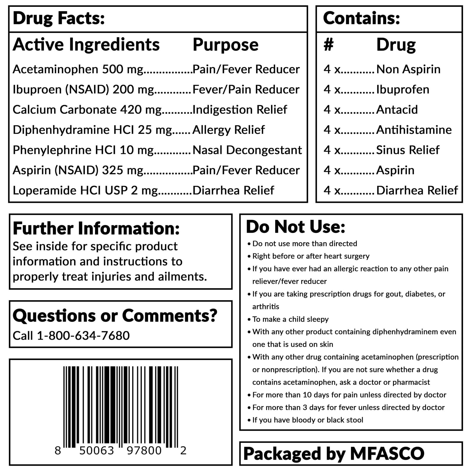 MFASCO - 7 in 1 - Travel Size Medicine Kit - TSA Approved | 28 First Aid Emergency OTC Medicine Packets for Cruise & International Travel | Compact Med Refill for Traveling & Office Assembled in USA - Maple Wellness Supplements