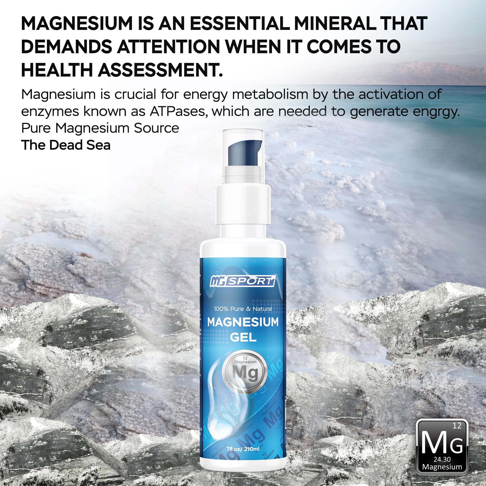 MgSport Magnesium Gel Dead Sea Magnesium - Gentle Topical Gel for Leg Cramps and Muscle Recovery Without Stinging - 20% More Potency Than Magnesium Oil Sprays - 1,000 Pumps - TrustMedUSA