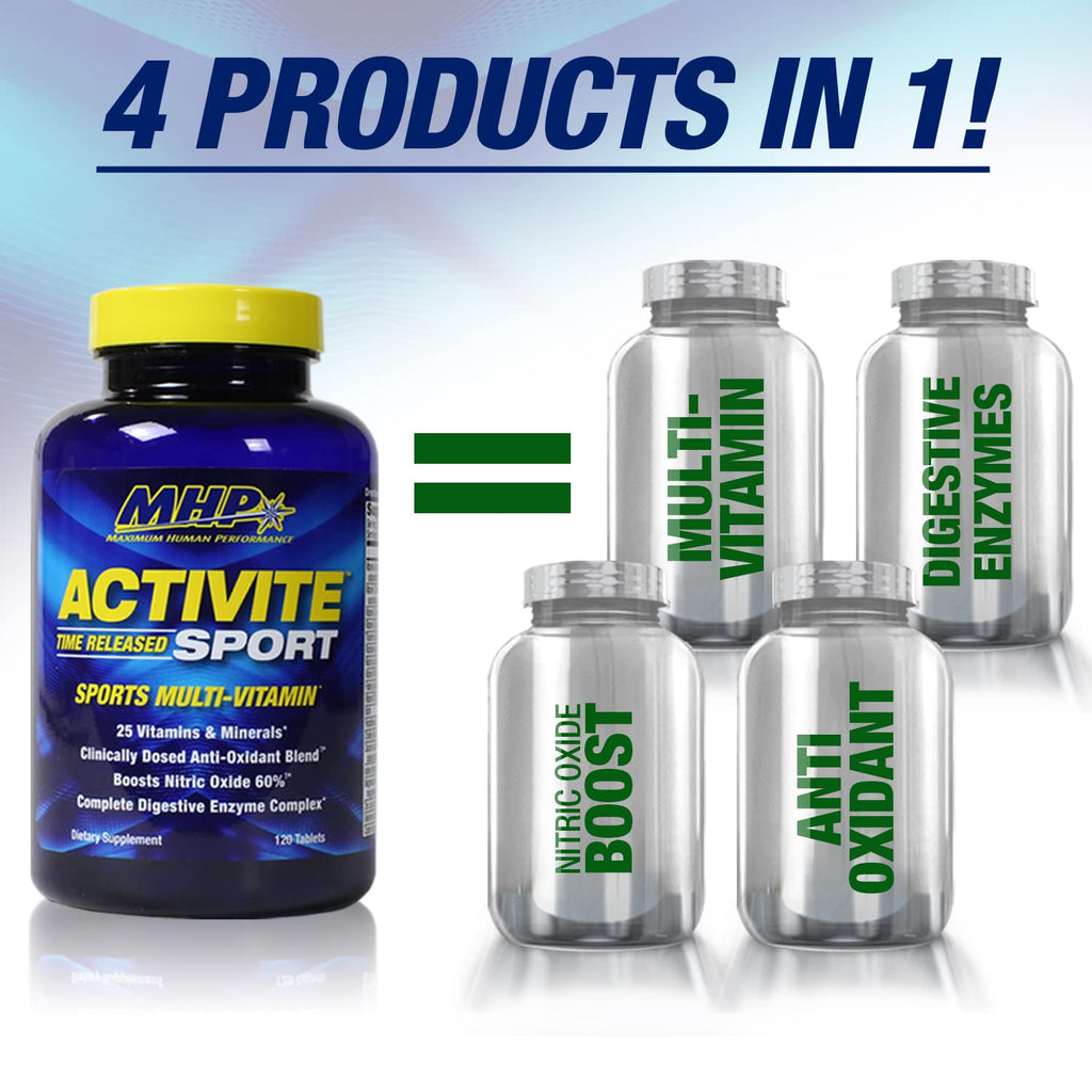MHP Activite Sport Multi Vitamin, 25 Vitamins and Minerals, Nitric Oxide Booster, Digestive Enzymes, Antioxidants, 120 Tablets - TrustMedUSA