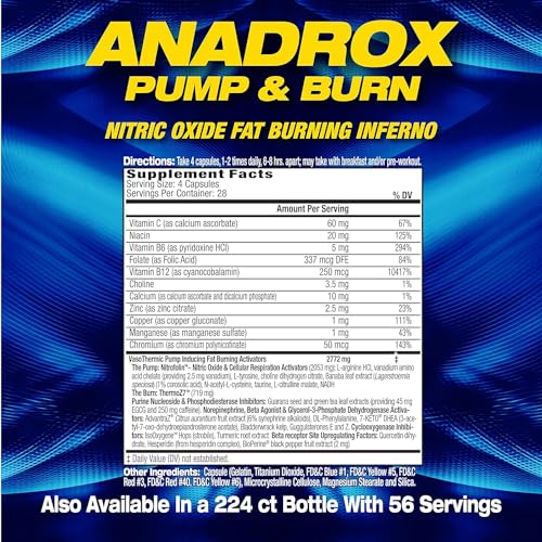 MHP Anadrox Pump & Burn, Nitric Oxide Fat Burning Inferno, 112 capsules - TrustMedUSA
