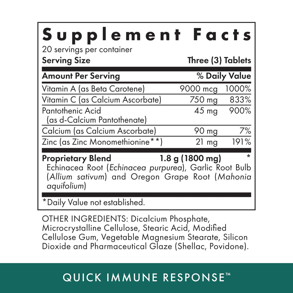 Michael's Health Naturopathic Programs Quick Immune Response - 60 Vegetarian Tablets - Immune System Support - With Vitamin A, Vitamin C & Zinc - 20 Servings - TrustMedUSA