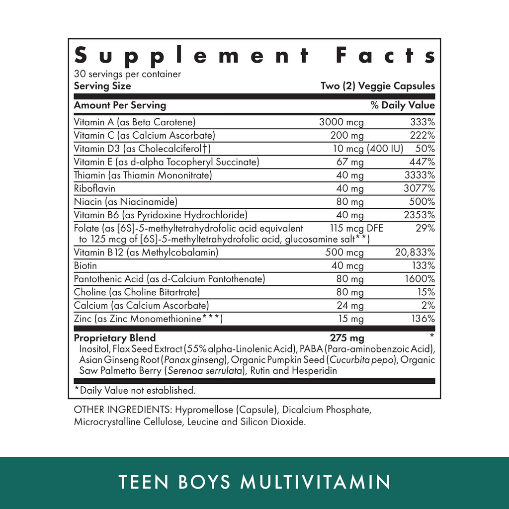 Michael's Health Naturopathic Programs Teen Boys - 60 Vegetarian Capsules - Daily Multivitamin Supplement - Kosher - 30 Servings - TrustMedUSA