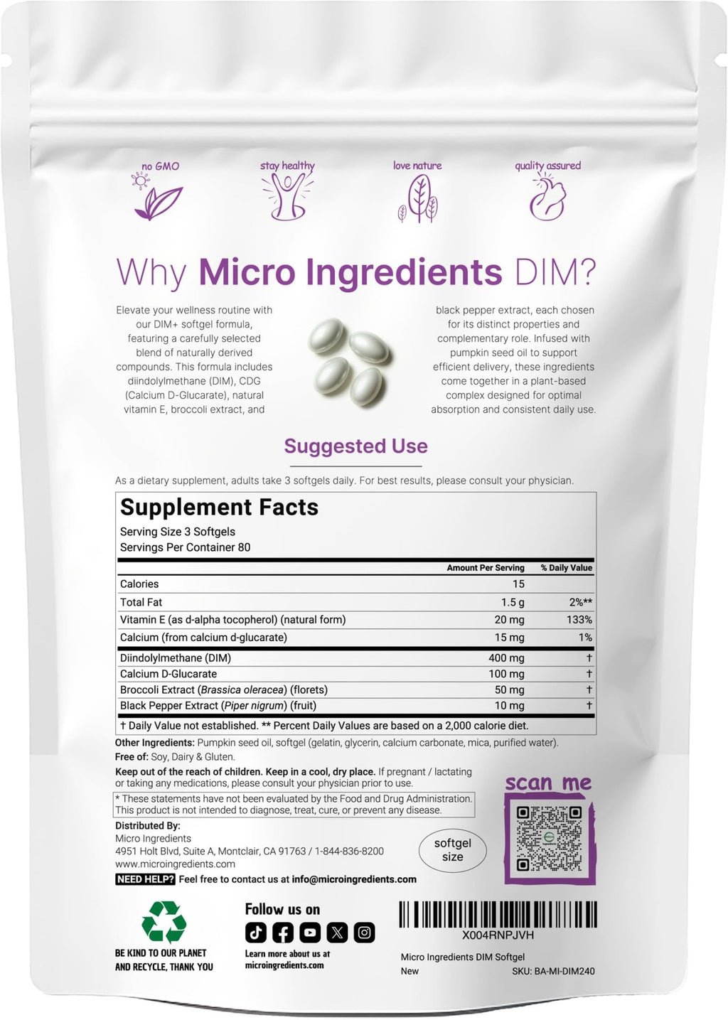 Micro Ingredients DIM+ Supplement 400mg for Men & Women | 240 Softgels with Pumpkin Seed Oil | Highly Bioavailable 7-in-1 Complex with Vitamin E, CDG, Broccoli & Black Pepper Extract - TrustMedUSA