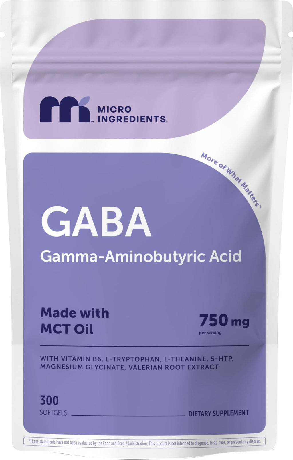 Micro Ingredients GABA 750 mg with MCT Oil, 300 Softgels | Gamma Aminobutyric Acid with Vitamin B6, 5-HTP, L-Theanine, L-Tryptophan & Magnesium Glycinate | Non-GMO, cGMP Manufactured - TrustMedUSA