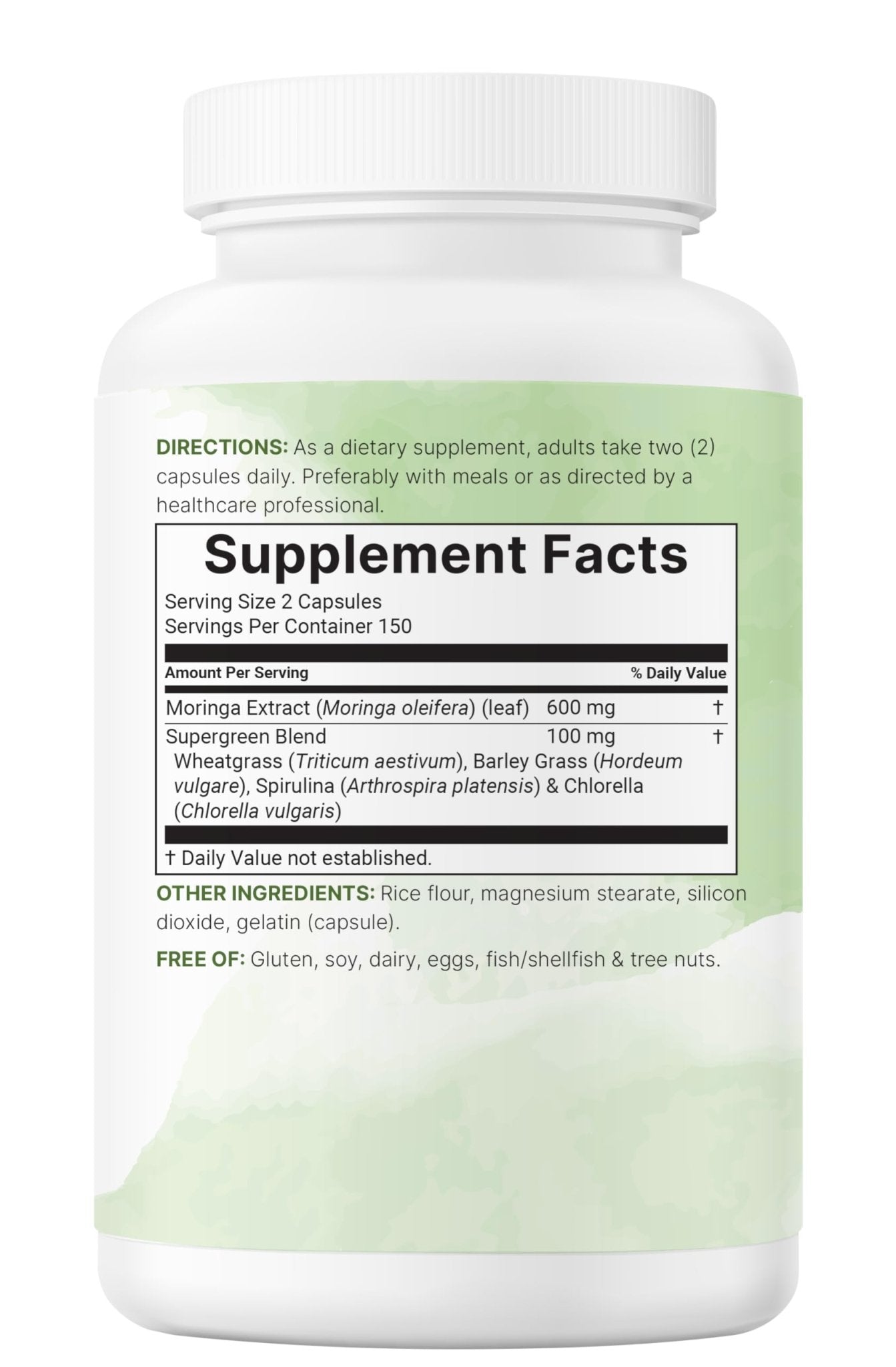 Micro Ingredients Moringa Oleifera | 300 Capsules with Supergreens Blend of Wheatgrass, Barley Grass, Spirulina, & Chlorella | Antioxidant Supplement, Energy, & Immune Support | Non-GMO - TrustMedUSA