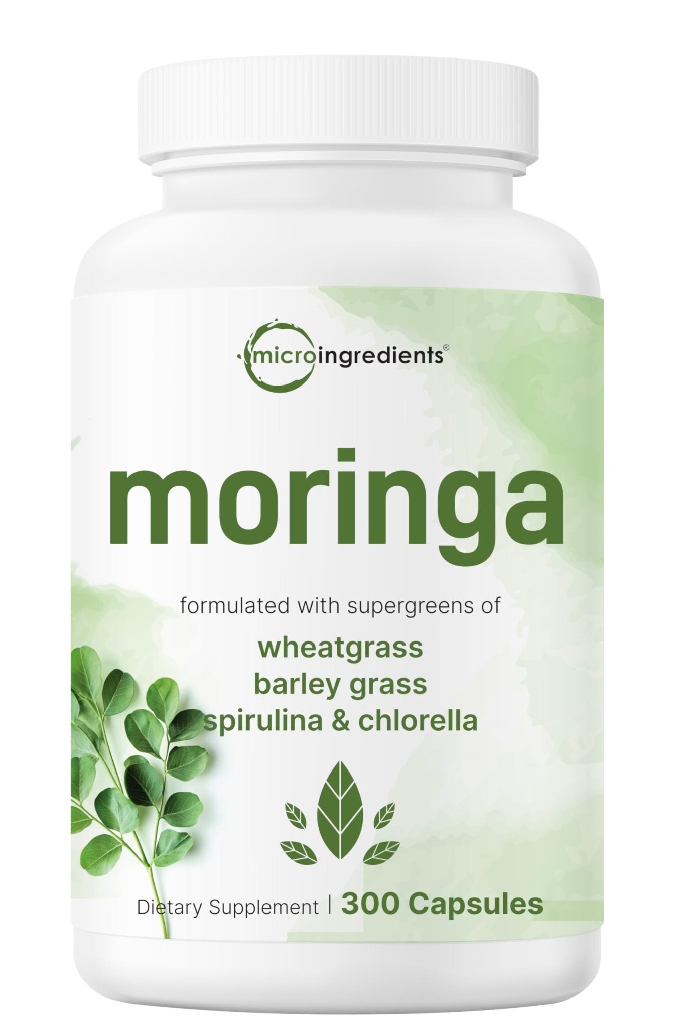 Micro Ingredients Moringa Oleifera | 300 Capsules with Supergreens Blend of Wheatgrass, Barley Grass, Spirulina, & Chlorella | Antioxidant Supplement, Energy, & Immune Support | Non-GMO - TrustMedUSA