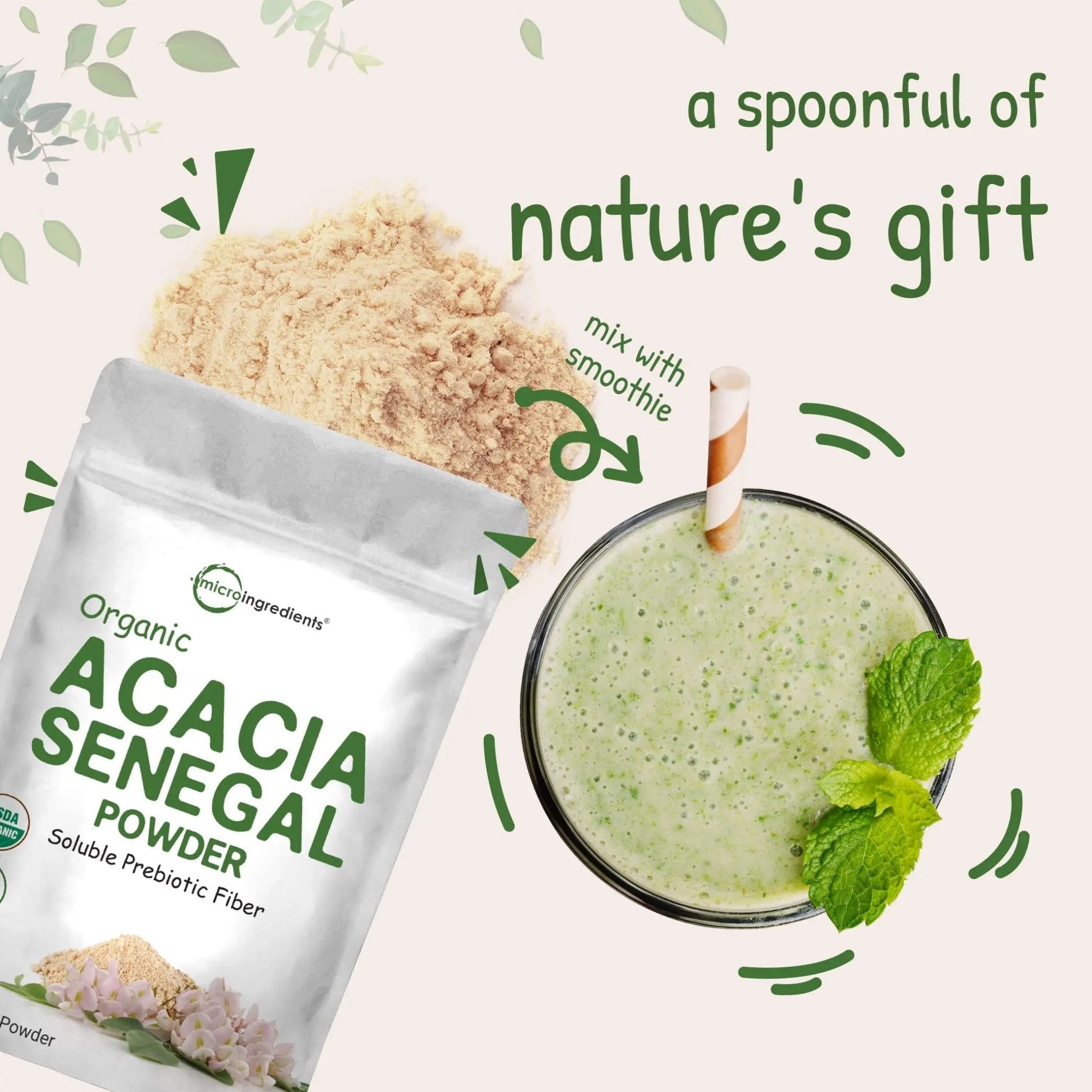 Micro Ingredients Organic Acacia Senegal Powder, 2 Pounds (32 Ounce), Instant Soluble - TrustMedUSA