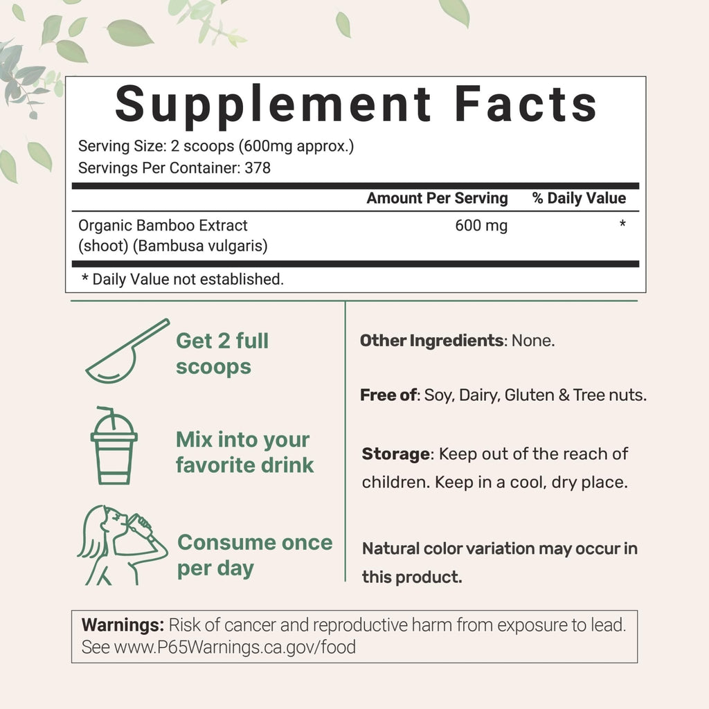 Micro Ingredients Organic Bamboo Extract Powder, 8oz (378 Servings) | Bamboo Plant Silica & Mineral Supplements | Natural Stem & Leaf Extract | Non-GMO, Gluten Free, Vegan Friendly - TrustMedUSA