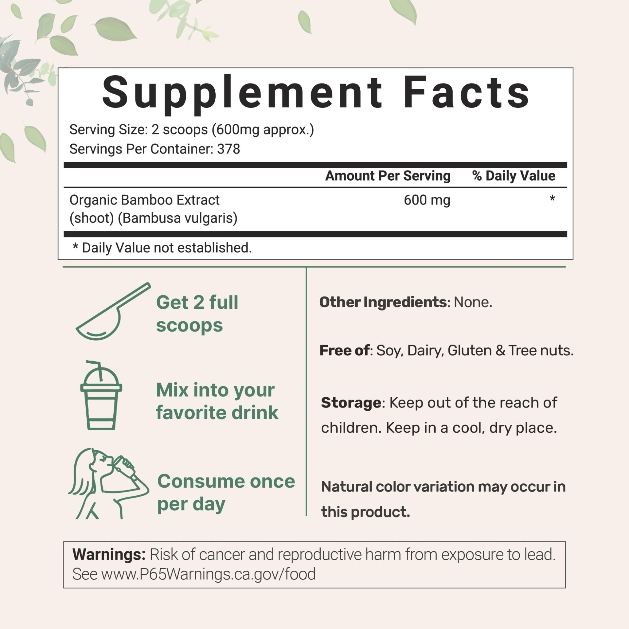 Micro Ingredients Organic Bamboo Extract Powder, 8oz (378 Servings) | Bamboo Plant Silica & Mineral Supplements | Natural Stem & Leaf Extract | Non-GMO, Gluten Free, Vegan Friendly - TrustMedUSA