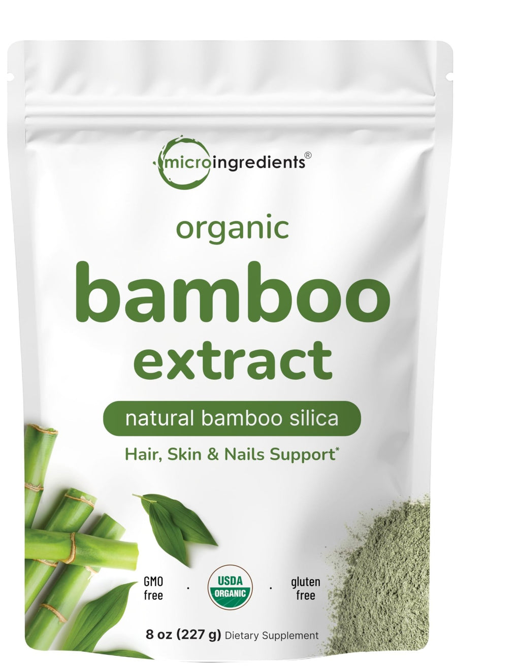 Micro Ingredients Organic Bamboo Extract Powder, 8oz (378 Servings) | Bamboo Plant Silica & Mineral Supplements | Natural Stem & Leaf Extract | Non-GMO, Gluten Free, Vegan Friendly - TrustMedUSA