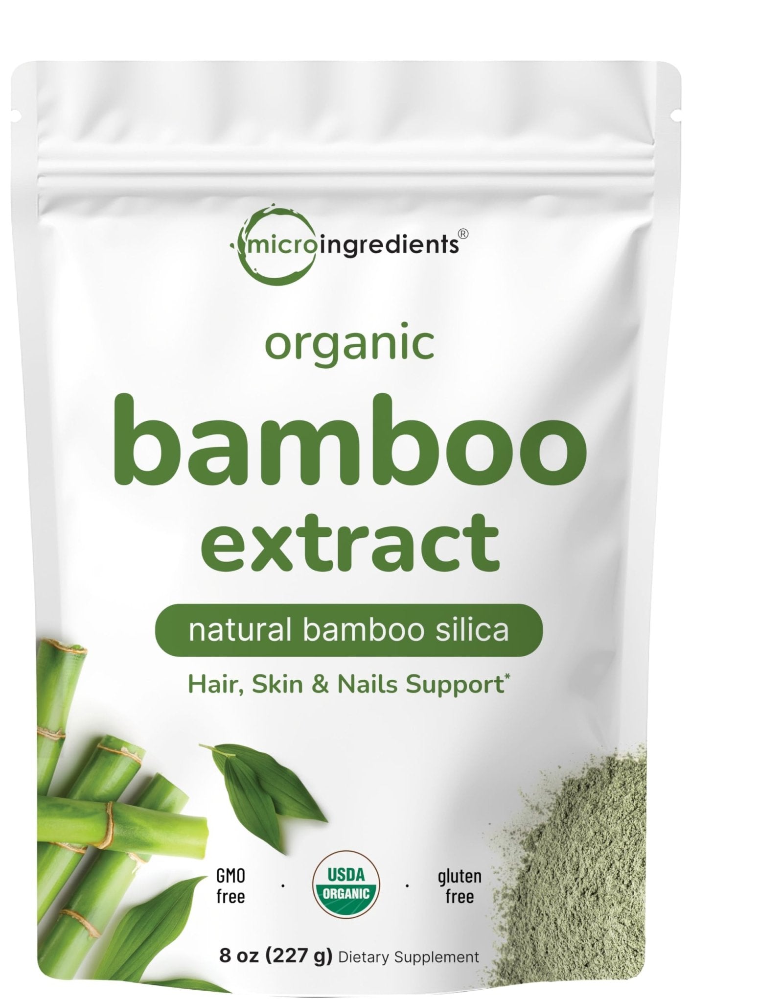 Micro Ingredients Organic Bamboo Extract Powder, 8oz (378 Servings) | Bamboo Plant Silica & Mineral Supplements | Natural Stem & Leaf Extract | Non-GMO, Gluten Free, Vegan Friendly - TrustMedUSA