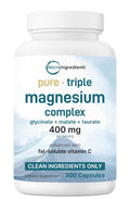 Micro Ingredients Pure Magnesium Complex, 300 Capsules | Triple Magnesium Glycinate, Malate, Taurate with Vitamin C | 100% Chelated | Supports Muscles - TrustMedUSA