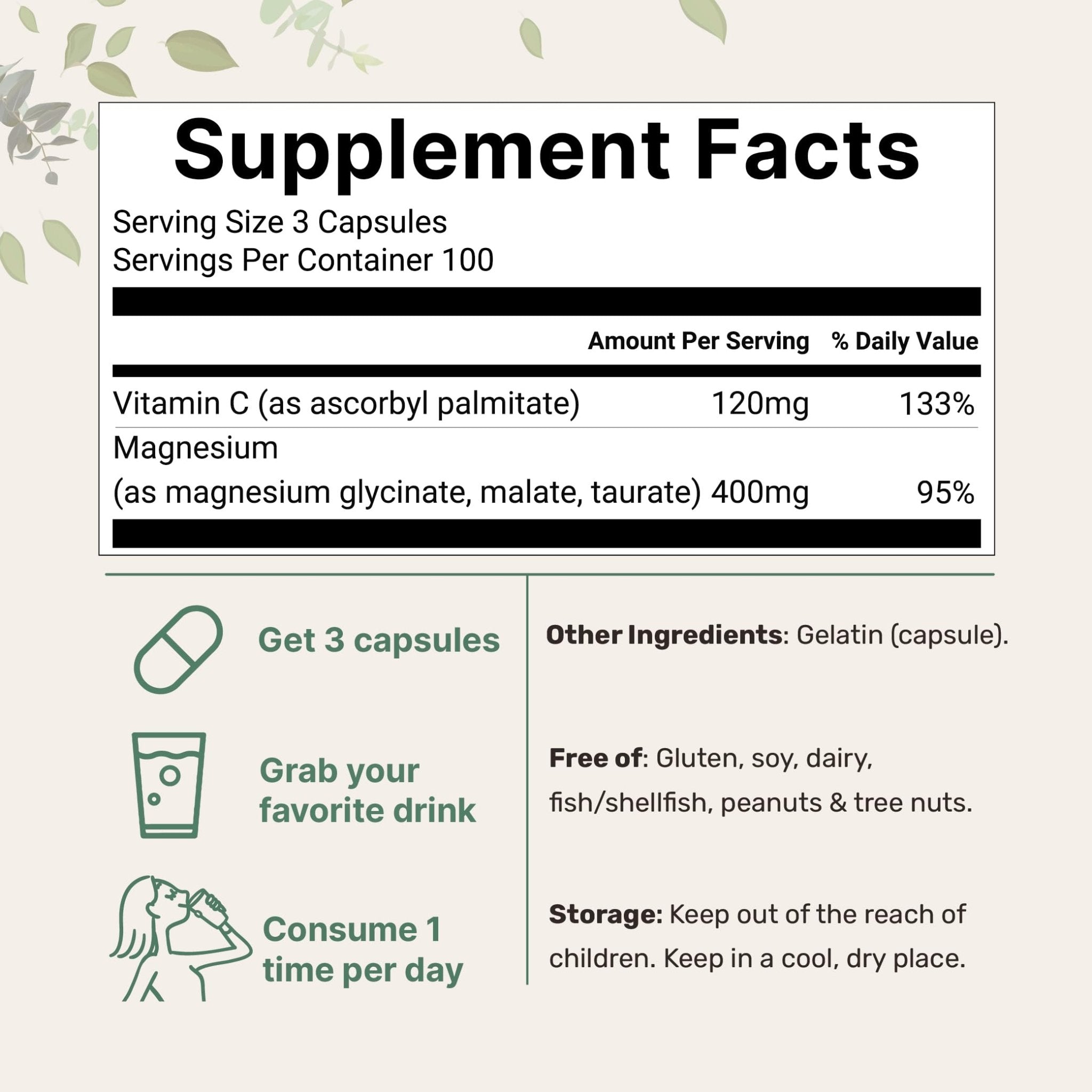Micro Ingredients Pure Magnesium Complex, 300 Capsules | Triple Magnesium Glycinate, Malate, Taurate with Vitamin C | 100% Chelated | Supports Muscles - TrustMedUSA