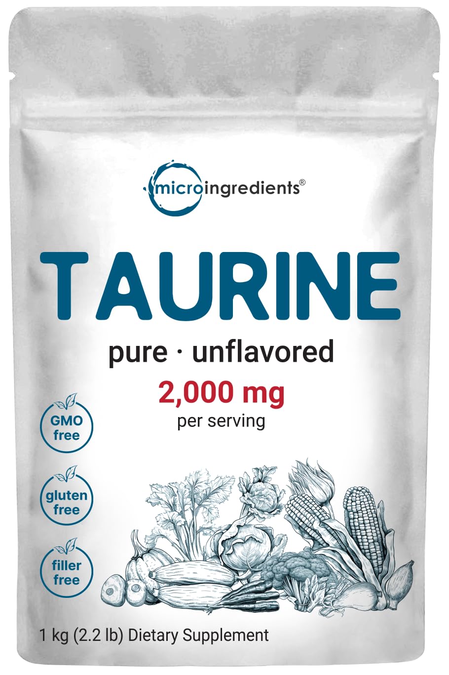 Micro Ingredients Taurine Powder Supplement | 1 KG, 2000mg Per Serving | Unflavored | 100% Pure, Easily Absorbed Free Form | Essential Amino Acids for Exercise, Energy, & Heart Support - TrustMedUSA