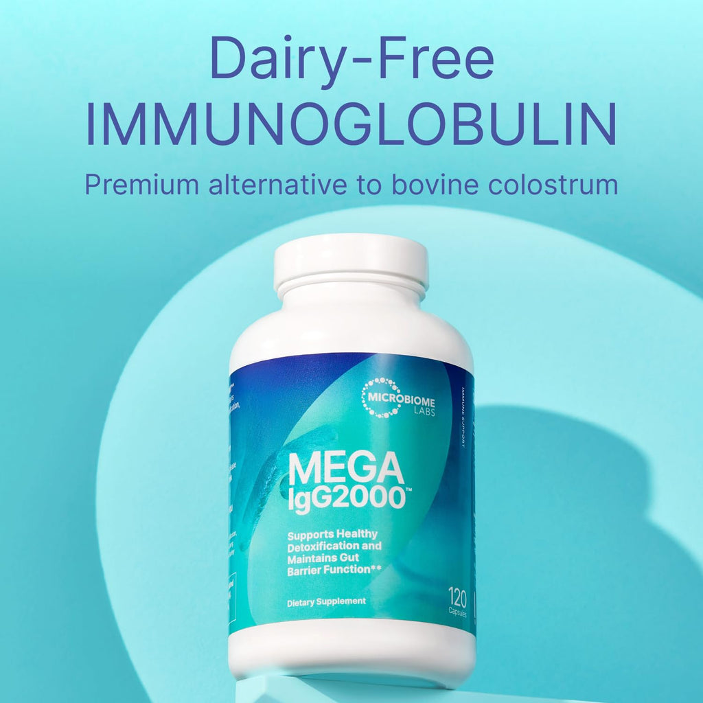 Microbiome Labs Mega IgG2000 Capsules - Dairy Free Bovine Colostrum Supplement Alternative - Immunoglobulin Supplement from Bovine Serum to Support Digestive Health (120 Capsules) - Maple Wellness Supplements