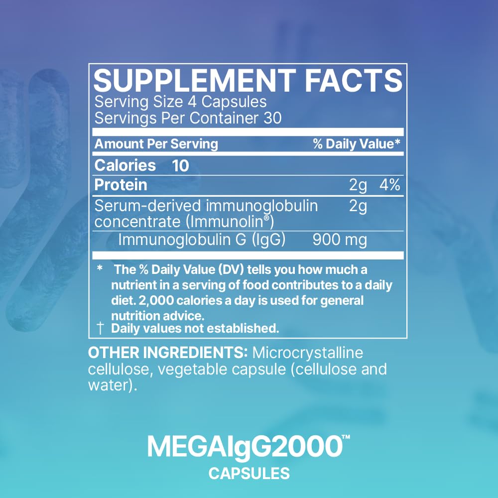 Microbiome Labs Mega IgG2000 Capsules - Dairy Free Bovine Colostrum Supplement Alternative - Immunoglobulin Supplement from Bovine Serum to Support Digestive Health (120 Capsules) - Maple Wellness Supplements
